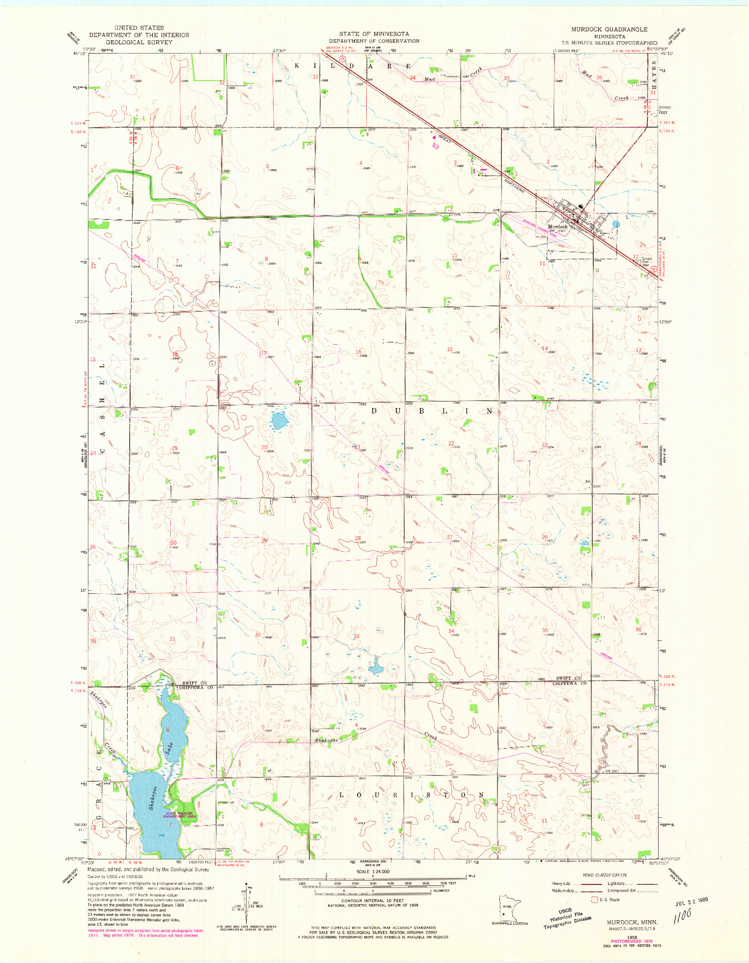 USGS 1:24000-SCALE QUADRANGLE FOR MURDOCK, MN 1958