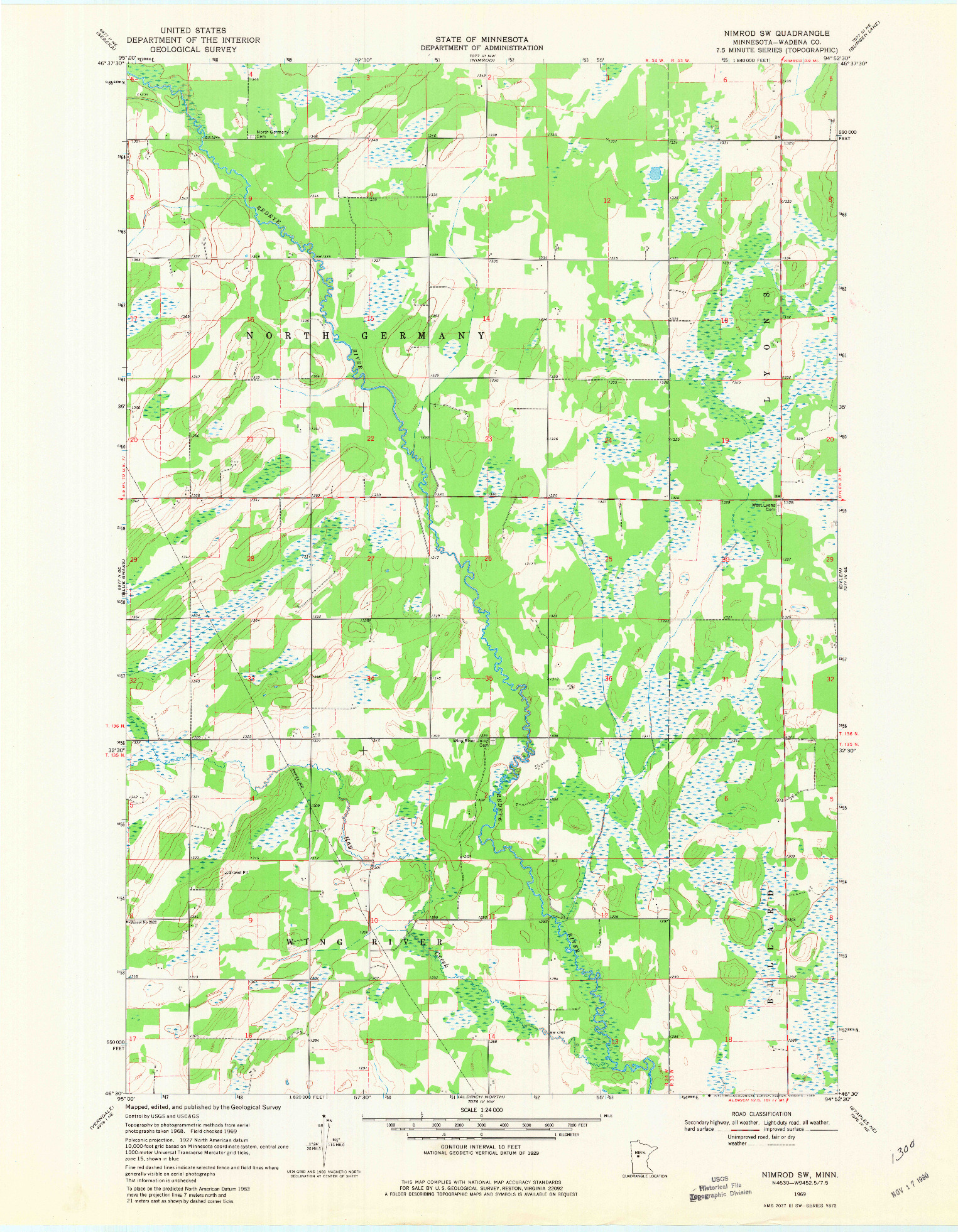 USGS 1:24000-SCALE QUADRANGLE FOR NIMROD SW, MN 1969