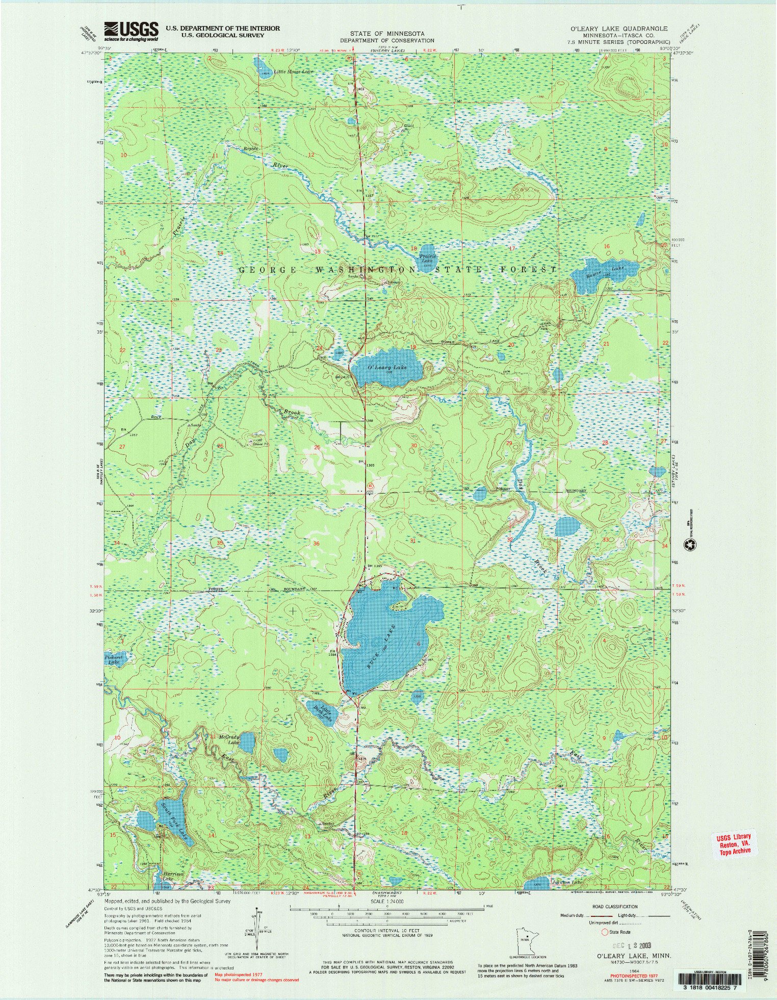 USGS 1:24000-SCALE QUADRANGLE FOR O'LEARY LAKE, MN 1964