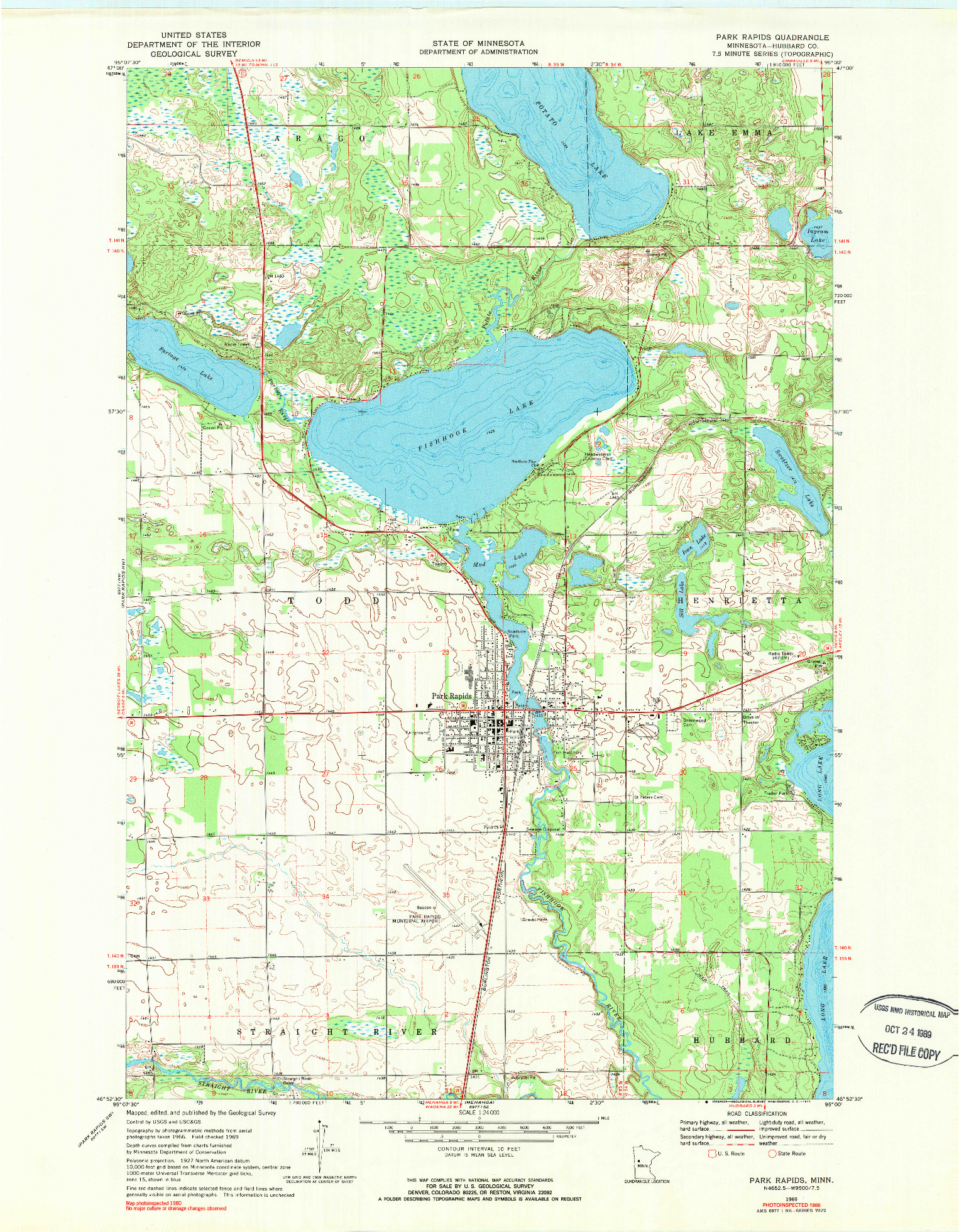 USGS 1:24000-SCALE QUADRANGLE FOR PARK RAPIDS, MN 1969