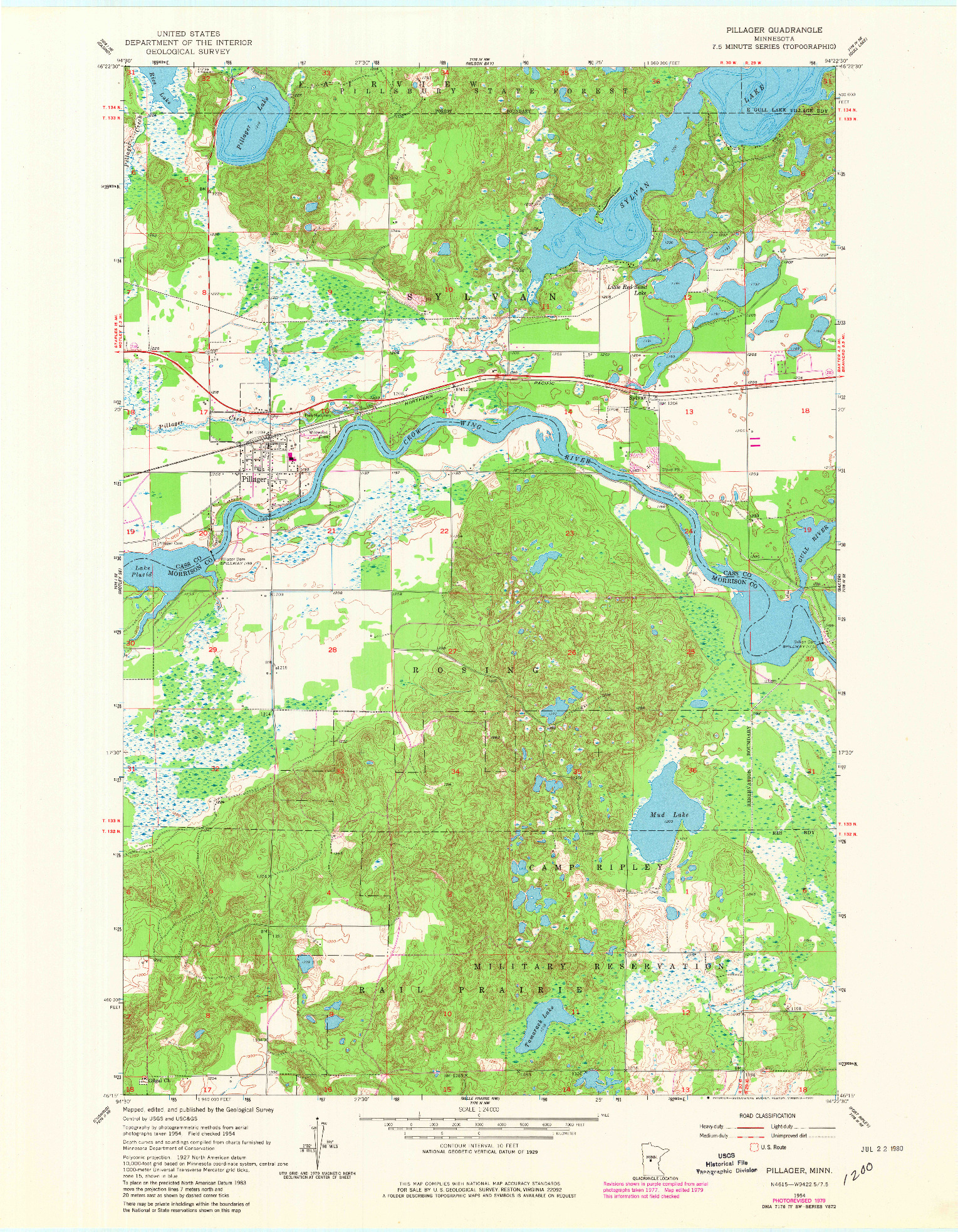 USGS 1:24000-SCALE QUADRANGLE FOR PILLAGER, MN 1954