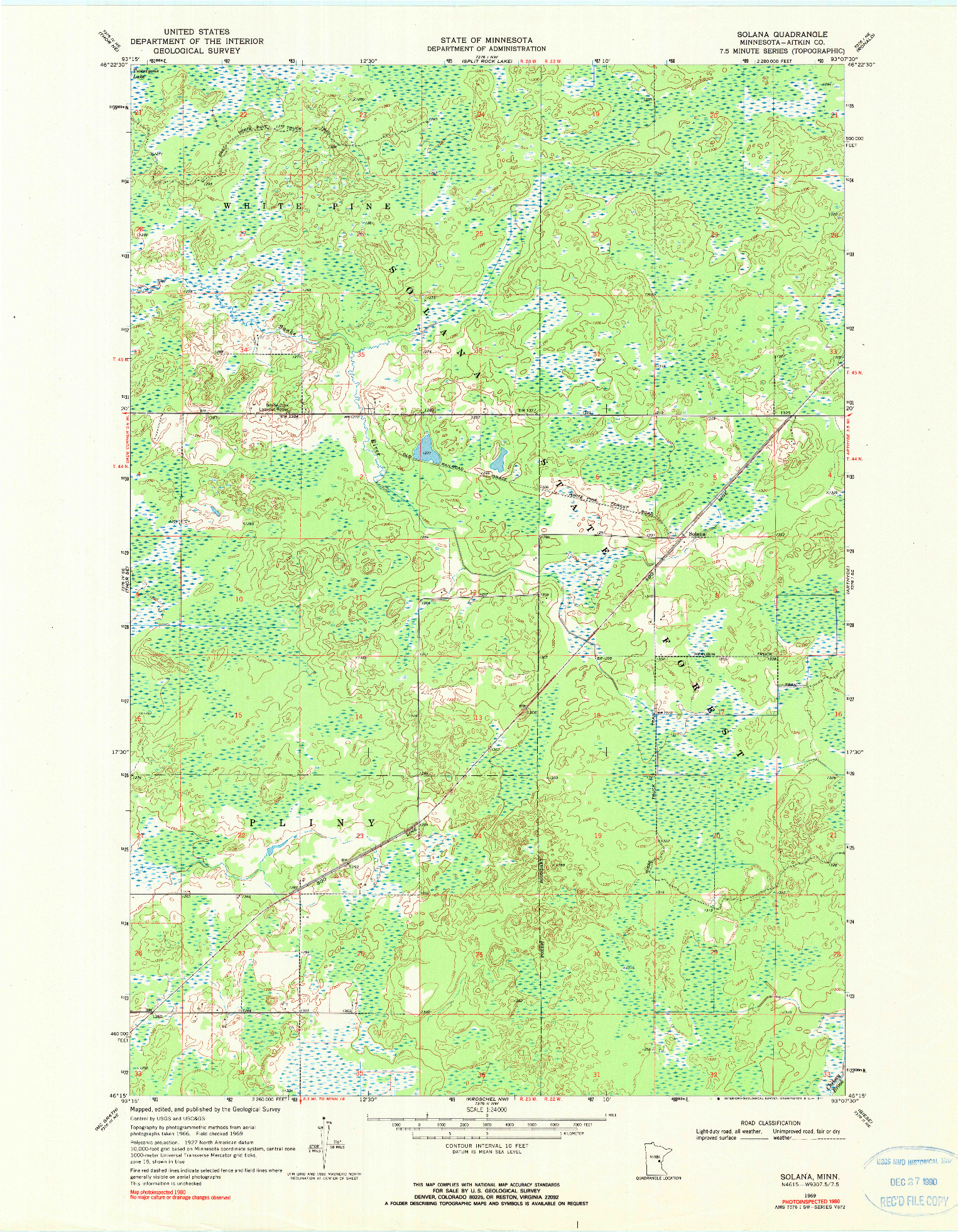 USGS 1:24000-SCALE QUADRANGLE FOR SOLANA, MN 1969