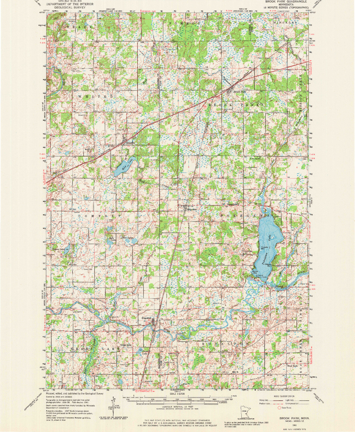 USGS 1:62500-SCALE QUADRANGLE FOR BROOK PARK, MN 1961
