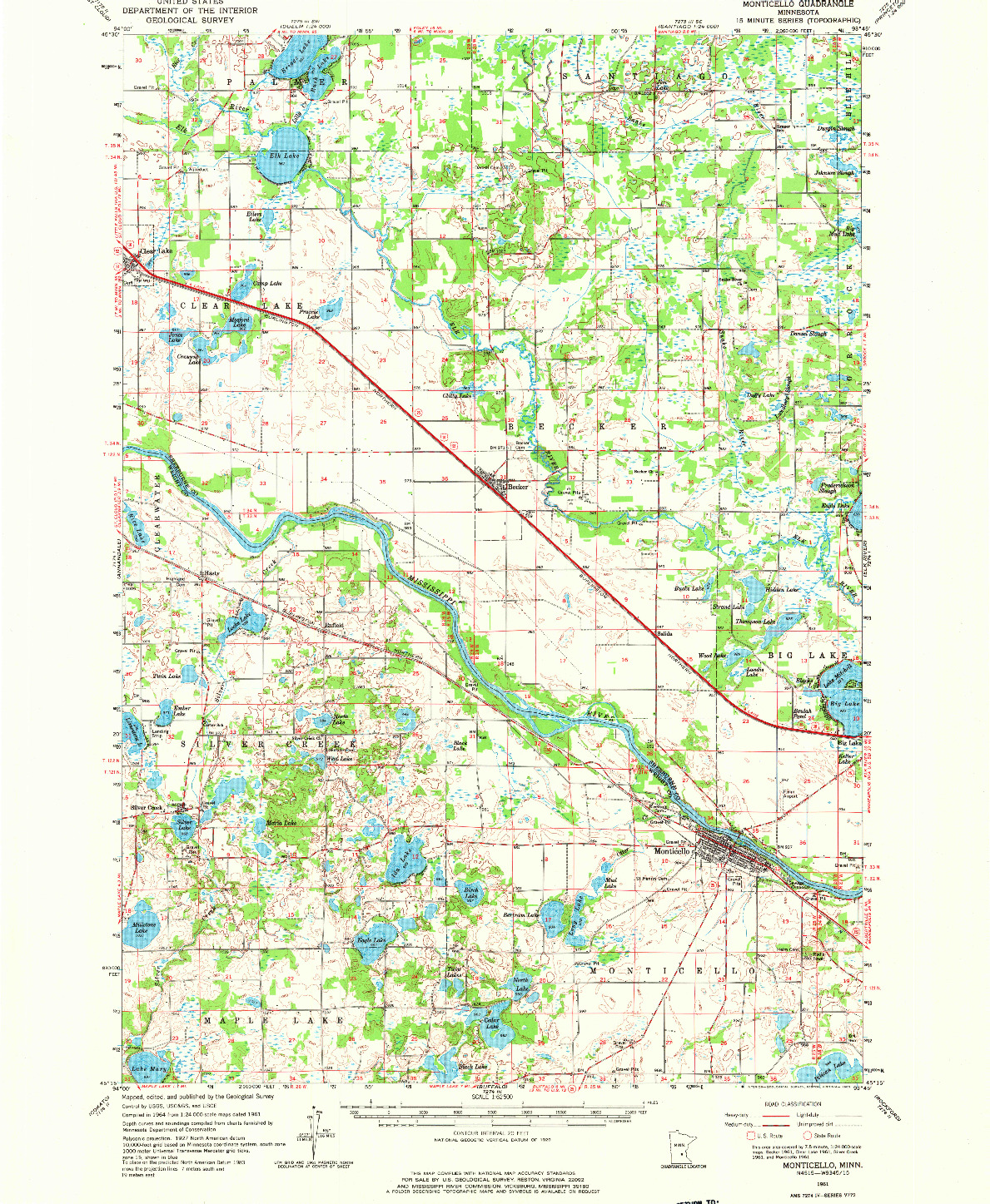 USGS 1:62500-SCALE QUADRANGLE FOR MONTICELLO, MN 1961