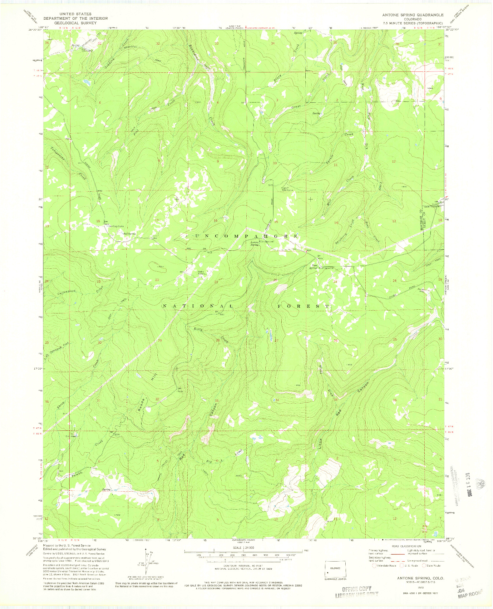 USGS 1:24000-SCALE QUADRANGLE FOR ANTONE SPRING, CO 1973