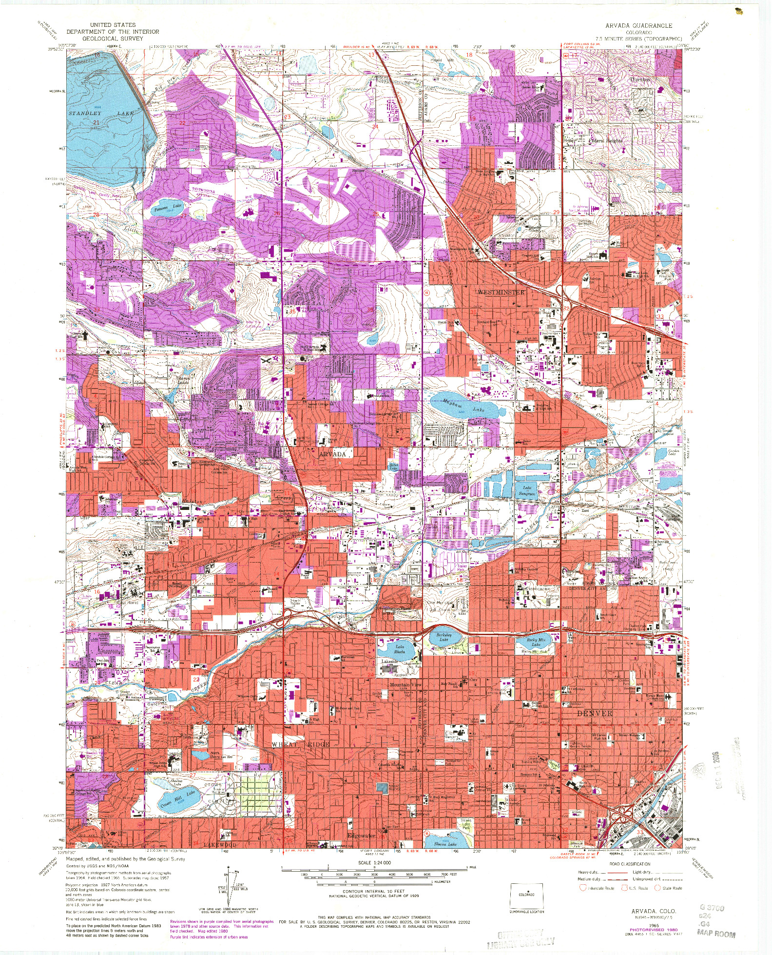 USGS 1:24000-SCALE QUADRANGLE FOR ARVADA, CO 1965