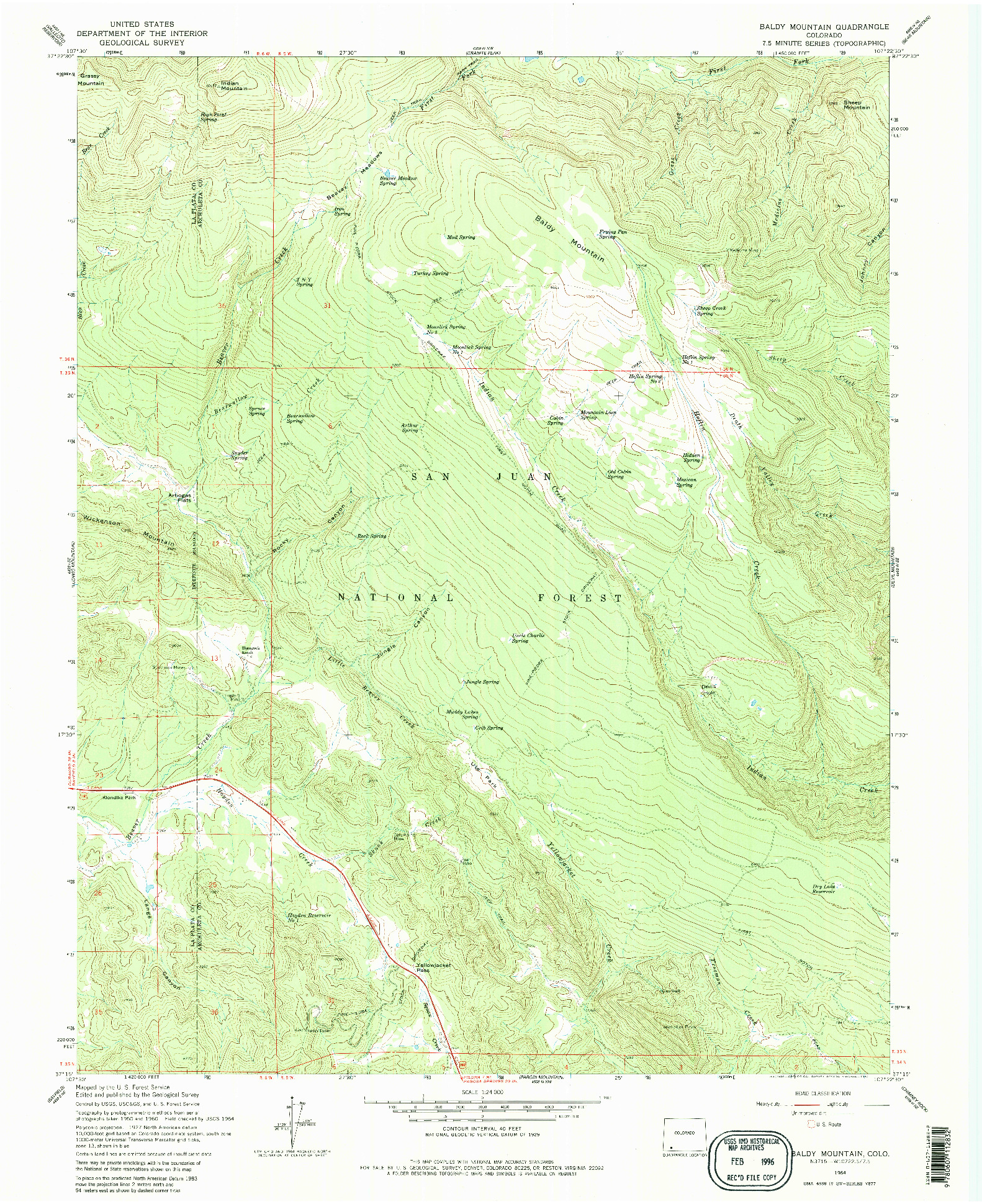 USGS 1:24000-SCALE QUADRANGLE FOR BALDY MOUNTAIN, CO 1964