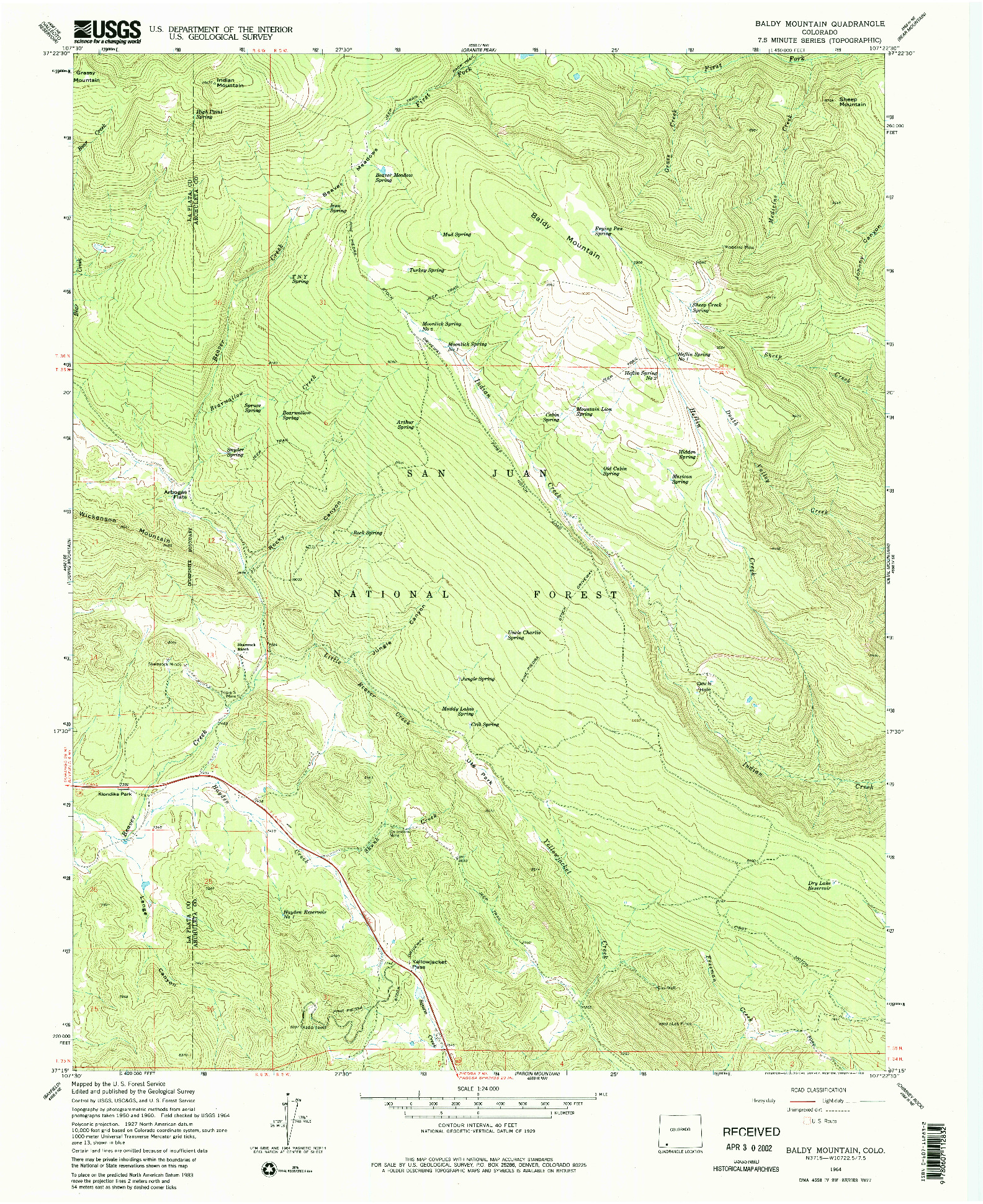 USGS 1:24000-SCALE QUADRANGLE FOR BALDY MOUNTAIN, CO 1964
