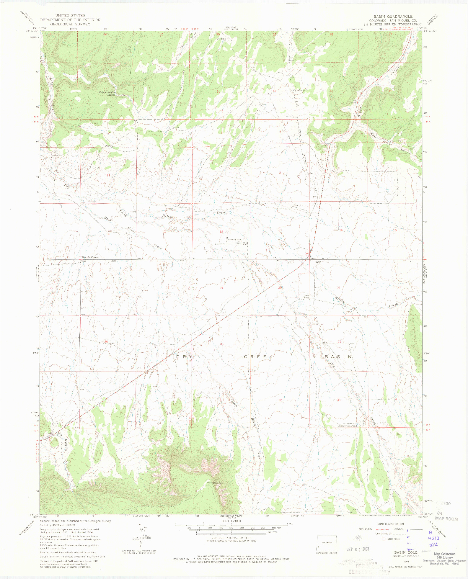 USGS 1:24000-SCALE QUADRANGLE FOR BASIN, CO 1964