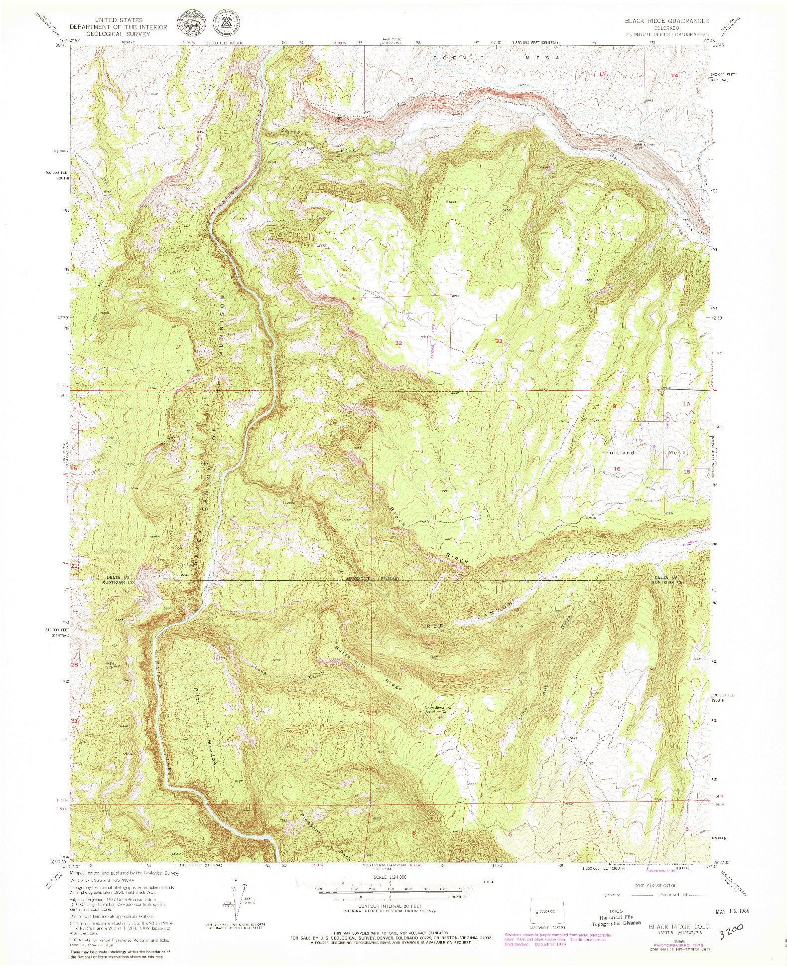 USGS 1:24000-SCALE QUADRANGLE FOR BLACK RIDGE, CO 1955