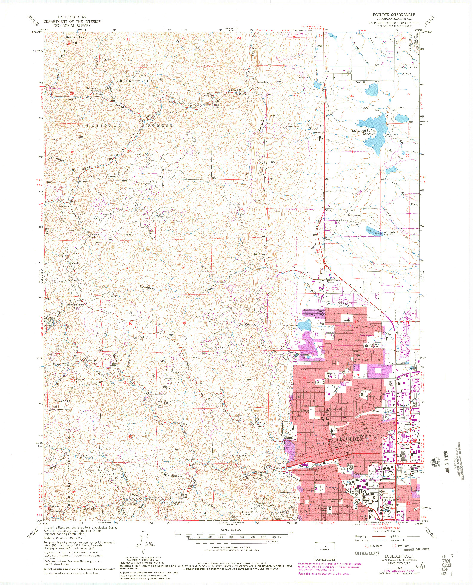 USGS 1:24000-SCALE QUADRANGLE FOR BOULDER, CO 1966