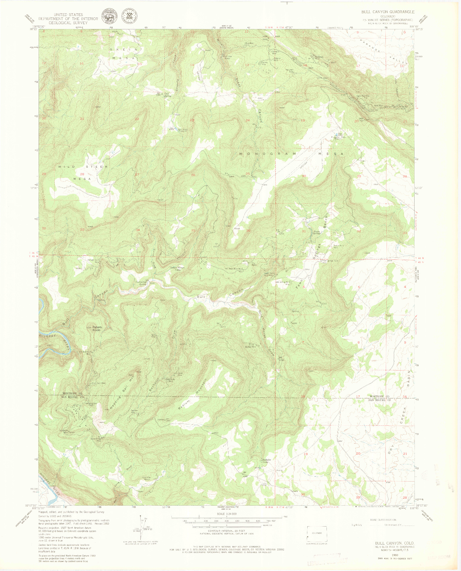 USGS 1:24000-SCALE QUADRANGLE FOR BULL CANYON, CO 1960