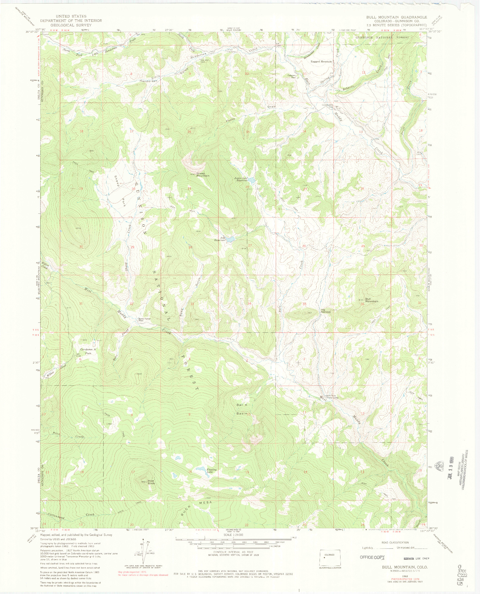 USGS 1:24000-SCALE QUADRANGLE FOR BULL MOUNTAIN, CO 1963