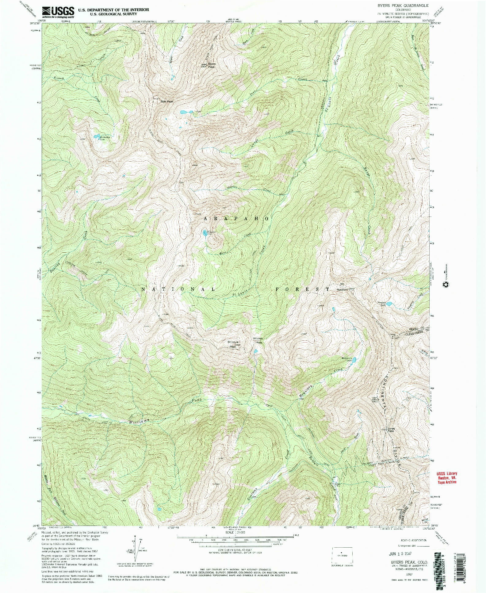 USGS 1:24000-SCALE QUADRANGLE FOR BYERS PEAK, CO 1957