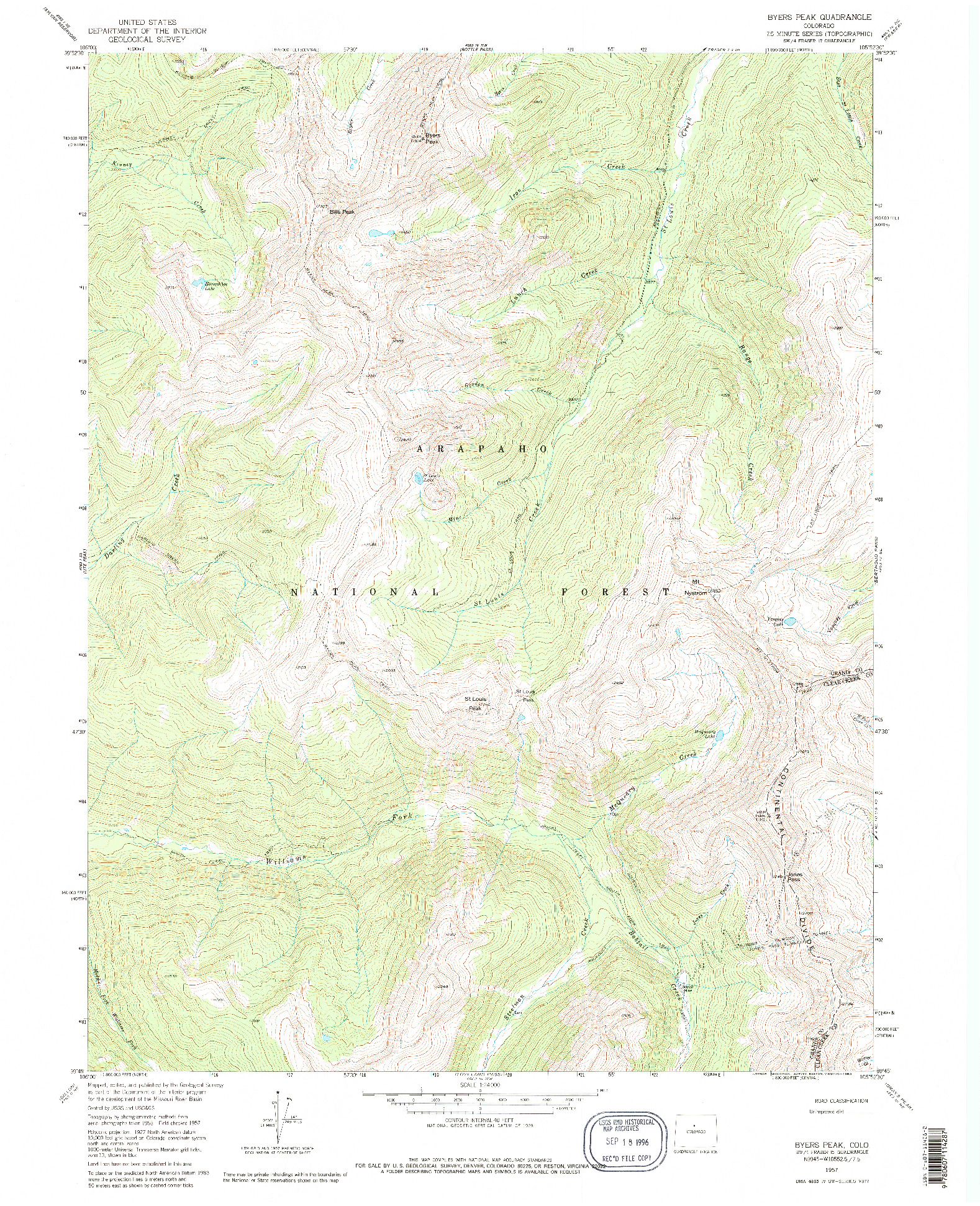 USGS 1:24000-SCALE QUADRANGLE FOR BYERS PEAK, CO 1957
