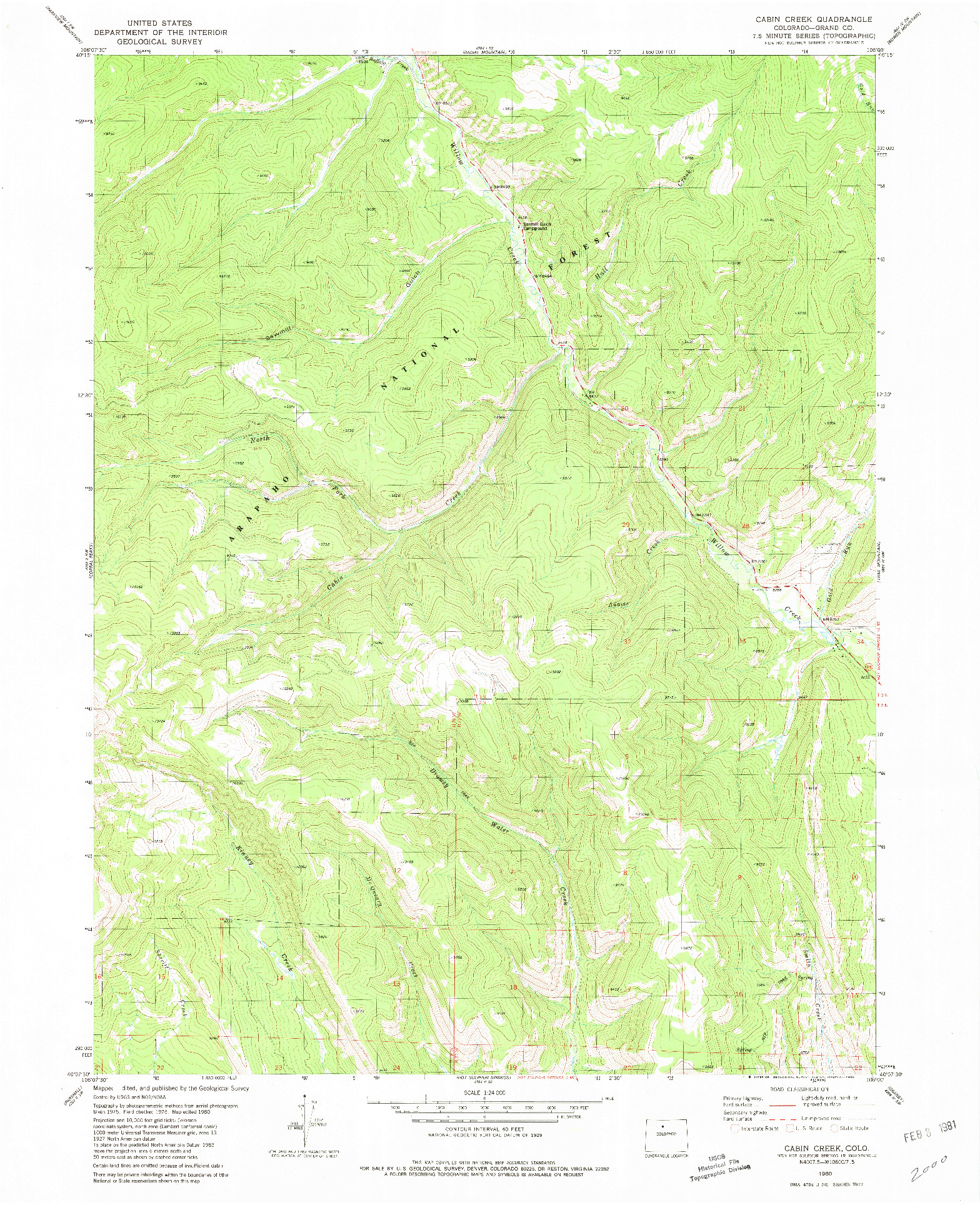 USGS 1:24000-SCALE QUADRANGLE FOR CABIN CREEK, CO 1980