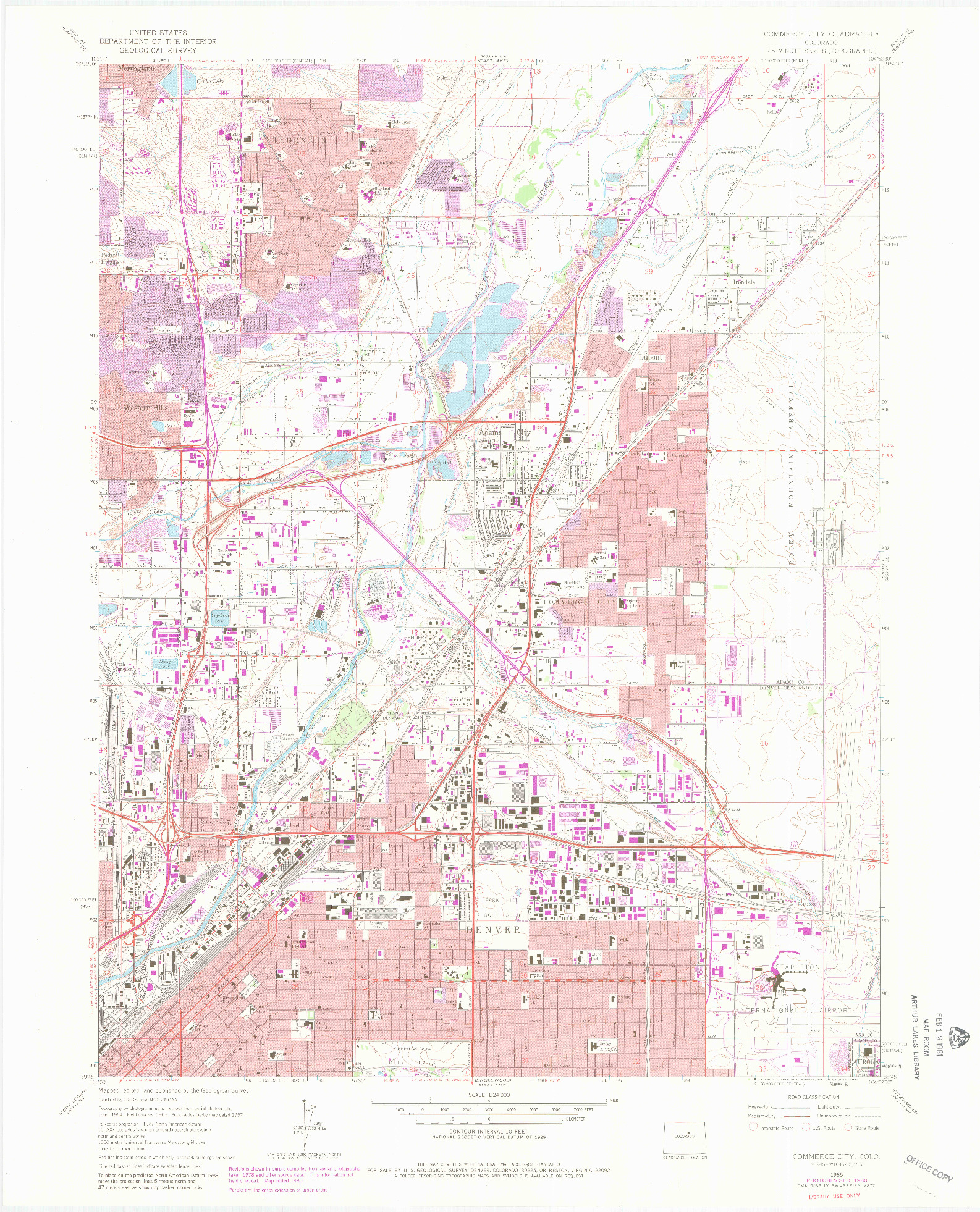 USGS 1:24000-SCALE QUADRANGLE FOR COMMERCE CITY, CO 1965
