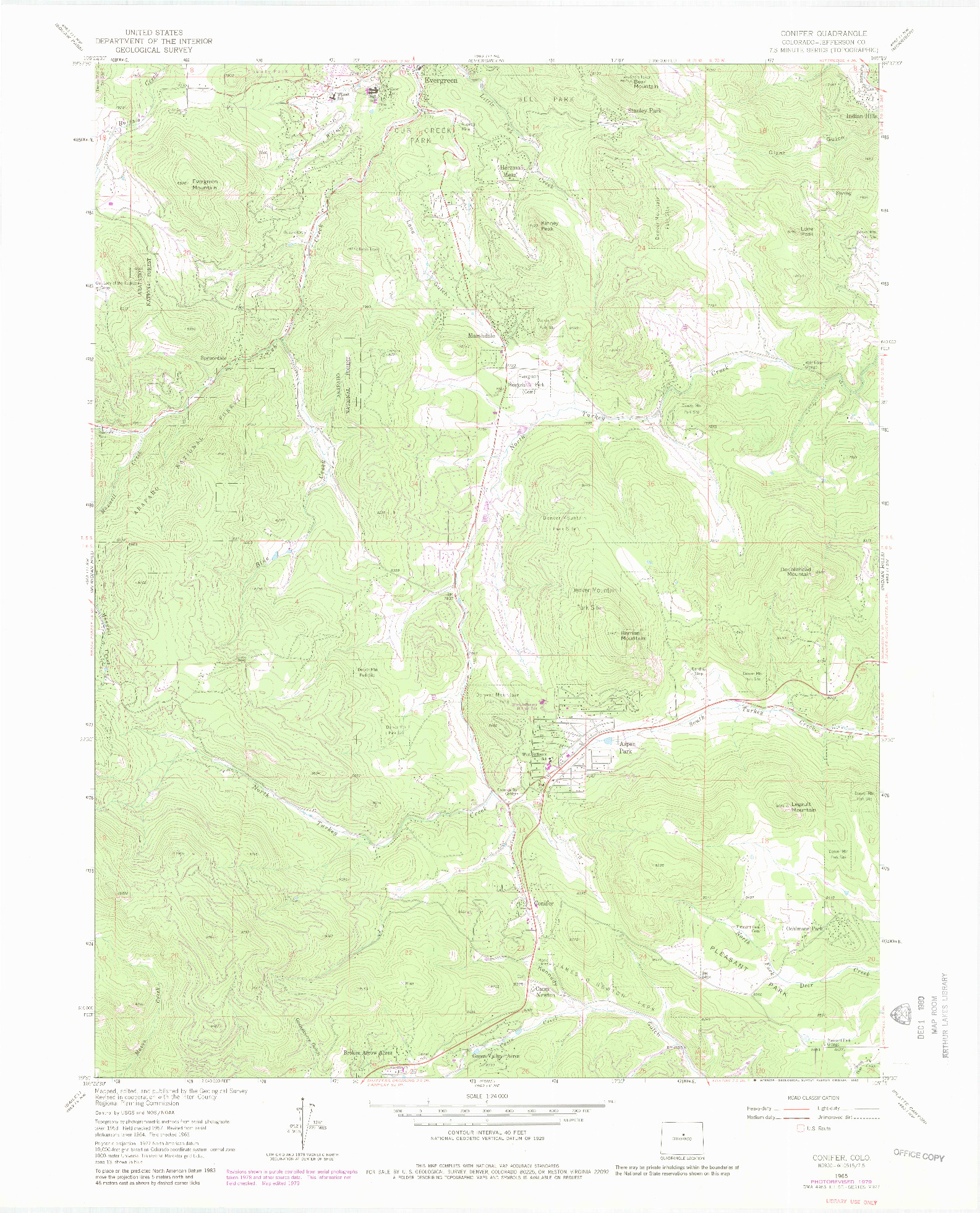 USGS 1:24000-SCALE QUADRANGLE FOR CONIFER, CO 1965