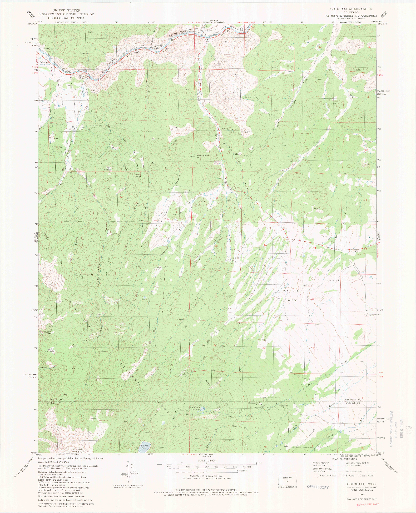 USGS 1:24000-SCALE QUADRANGLE FOR COTOPAXI, CO 1980