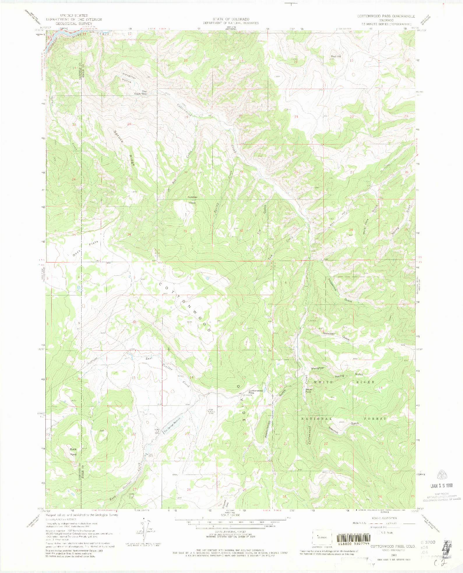 USGS 1:24000-SCALE QUADRANGLE FOR COTTONWOOD PASS, CO 1961