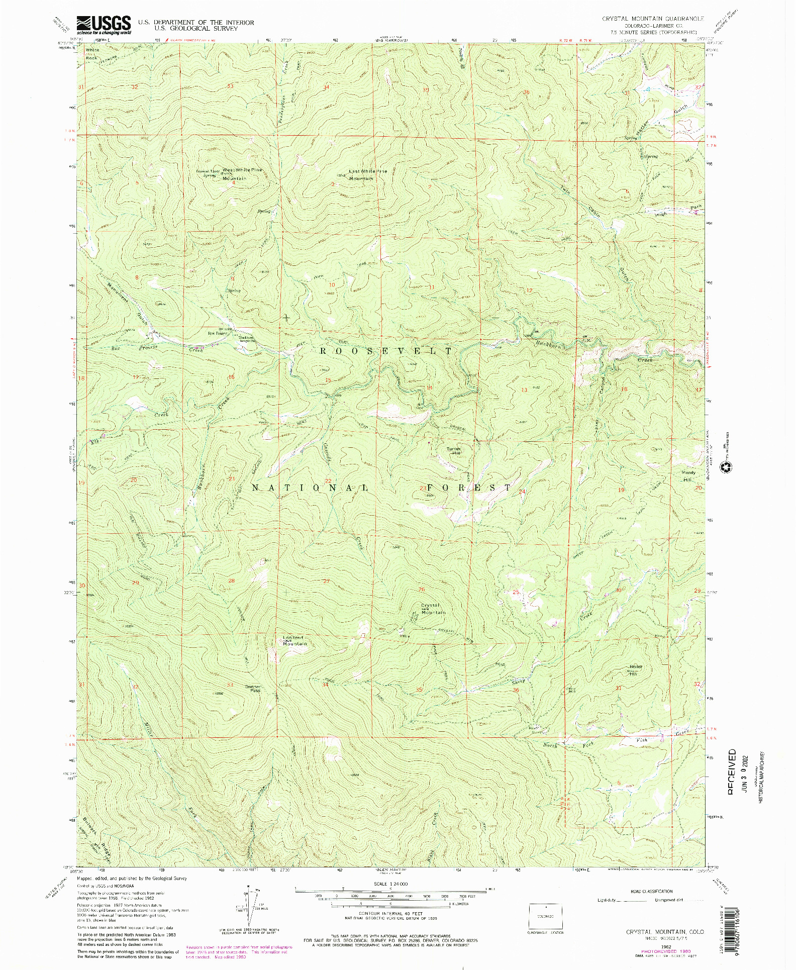 USGS 1:24000-SCALE QUADRANGLE FOR CRYSTAL MOUNTAIN, CO 1962
