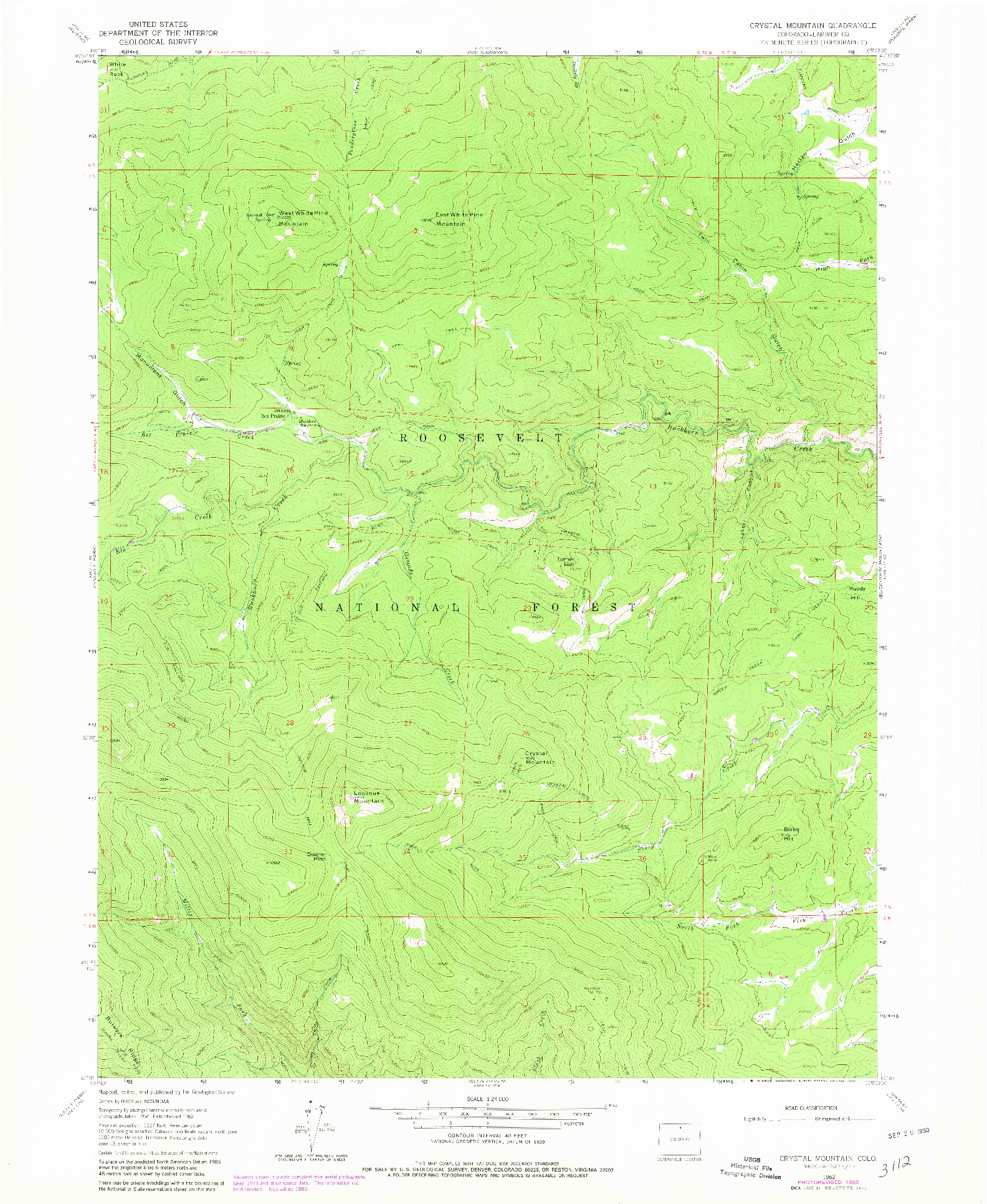 USGS 1:24000-SCALE QUADRANGLE FOR CRYSTAL MOUNTAIN, CO 1962