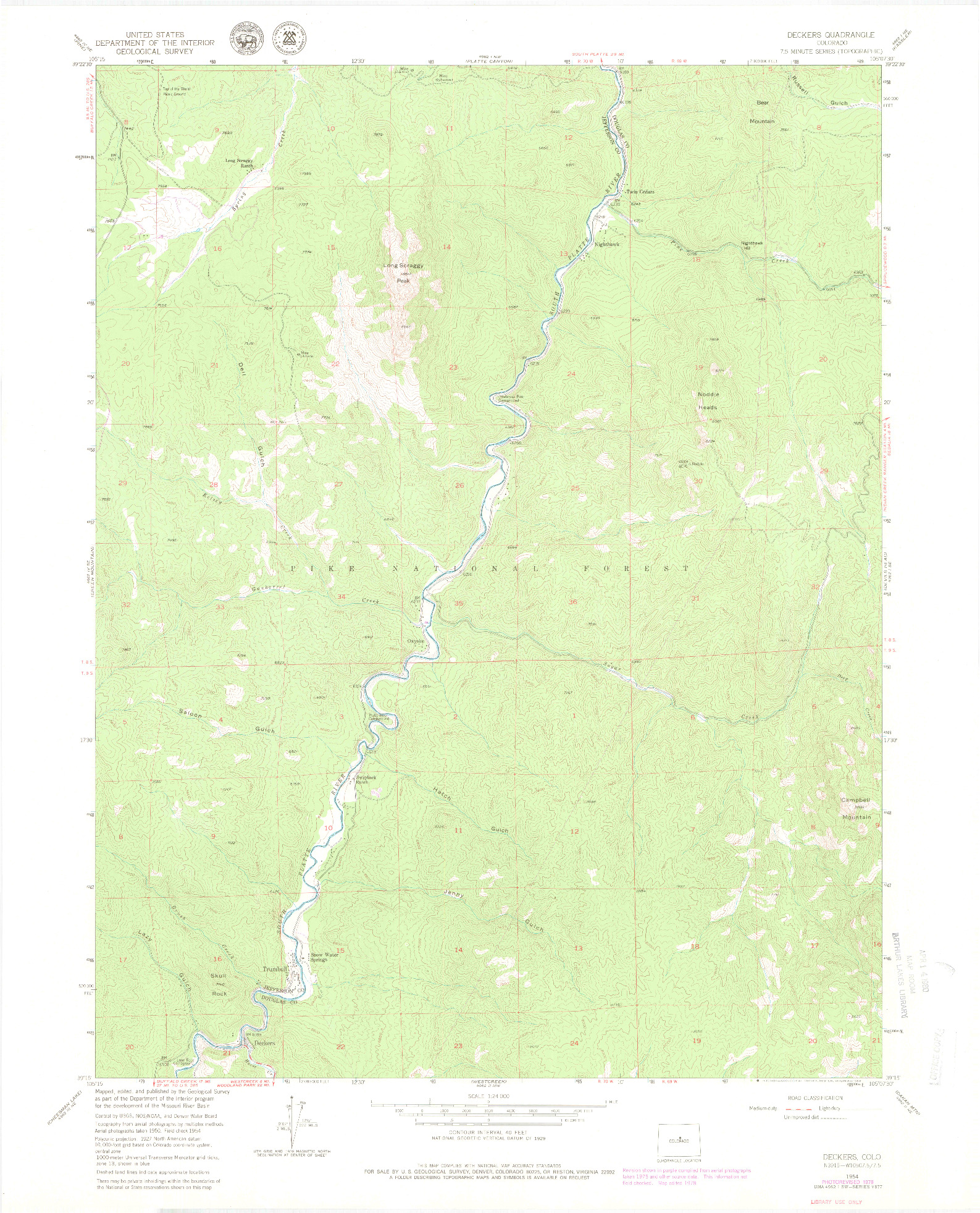 USGS 1:24000-SCALE QUADRANGLE FOR DECKERS, CO 1954