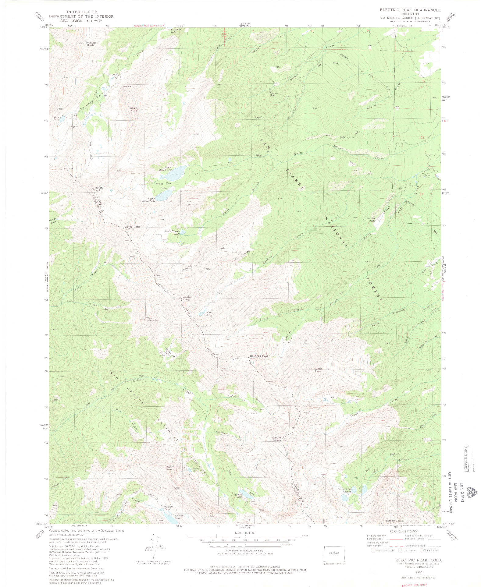 USGS 1:24000-SCALE QUADRANGLE FOR ELECTRIC PEAK, CO 1980