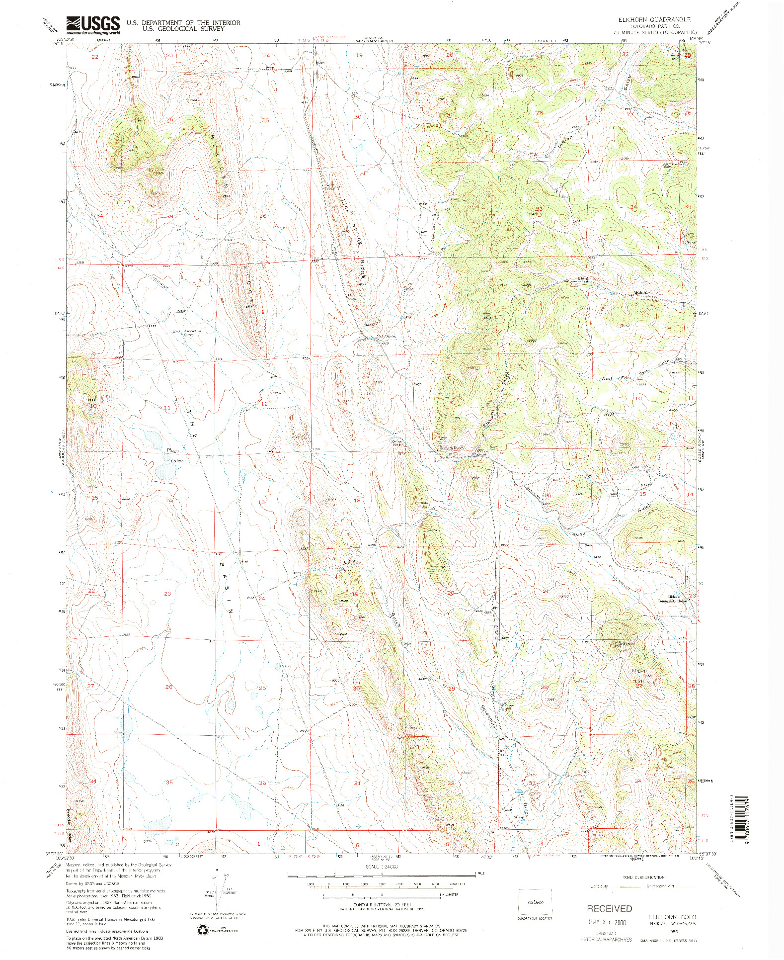 USGS 1:24000-SCALE QUADRANGLE FOR ELKHORN, CO 1956