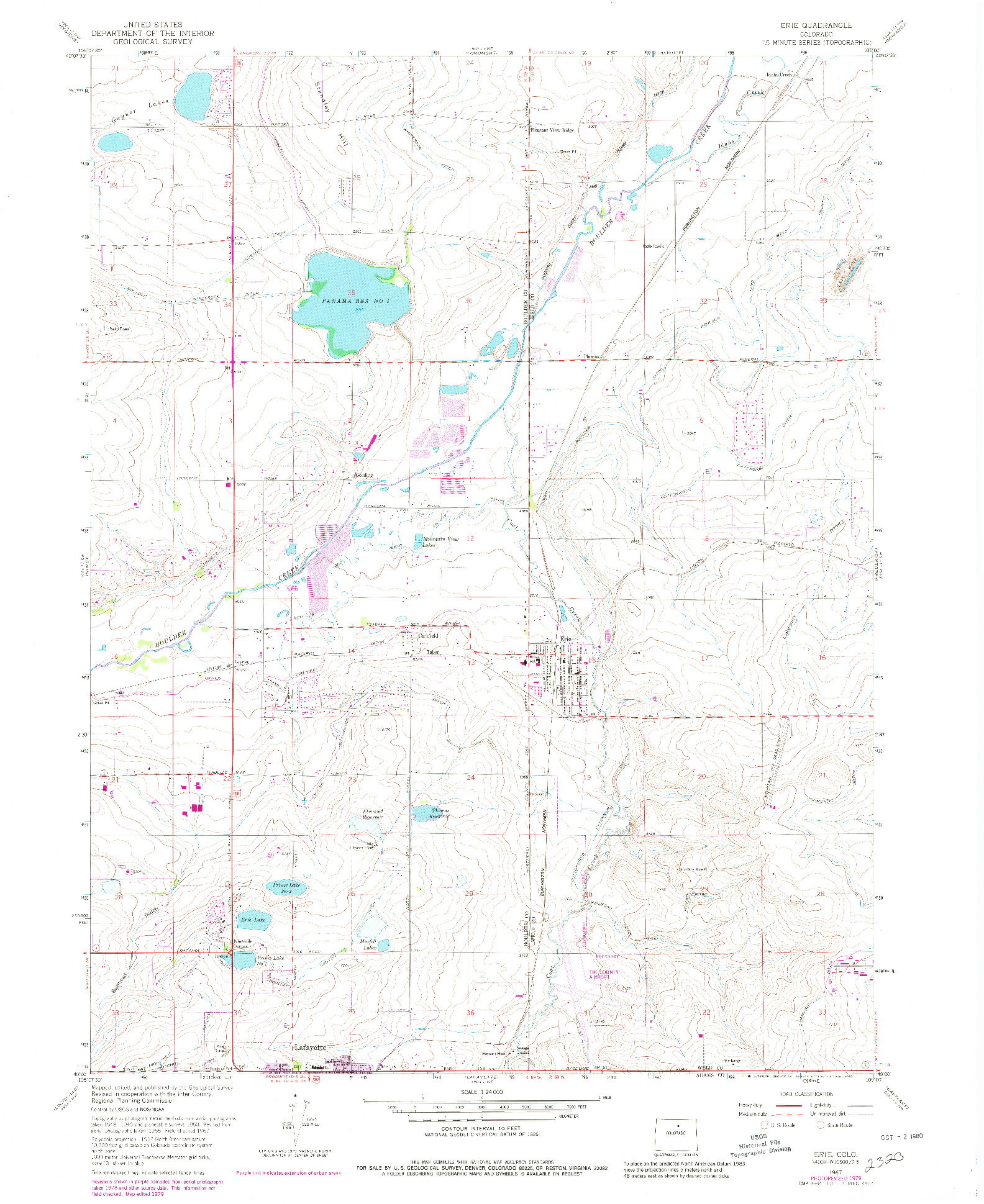 USGS 1:24000-SCALE QUADRANGLE FOR ERIE, CO 1967