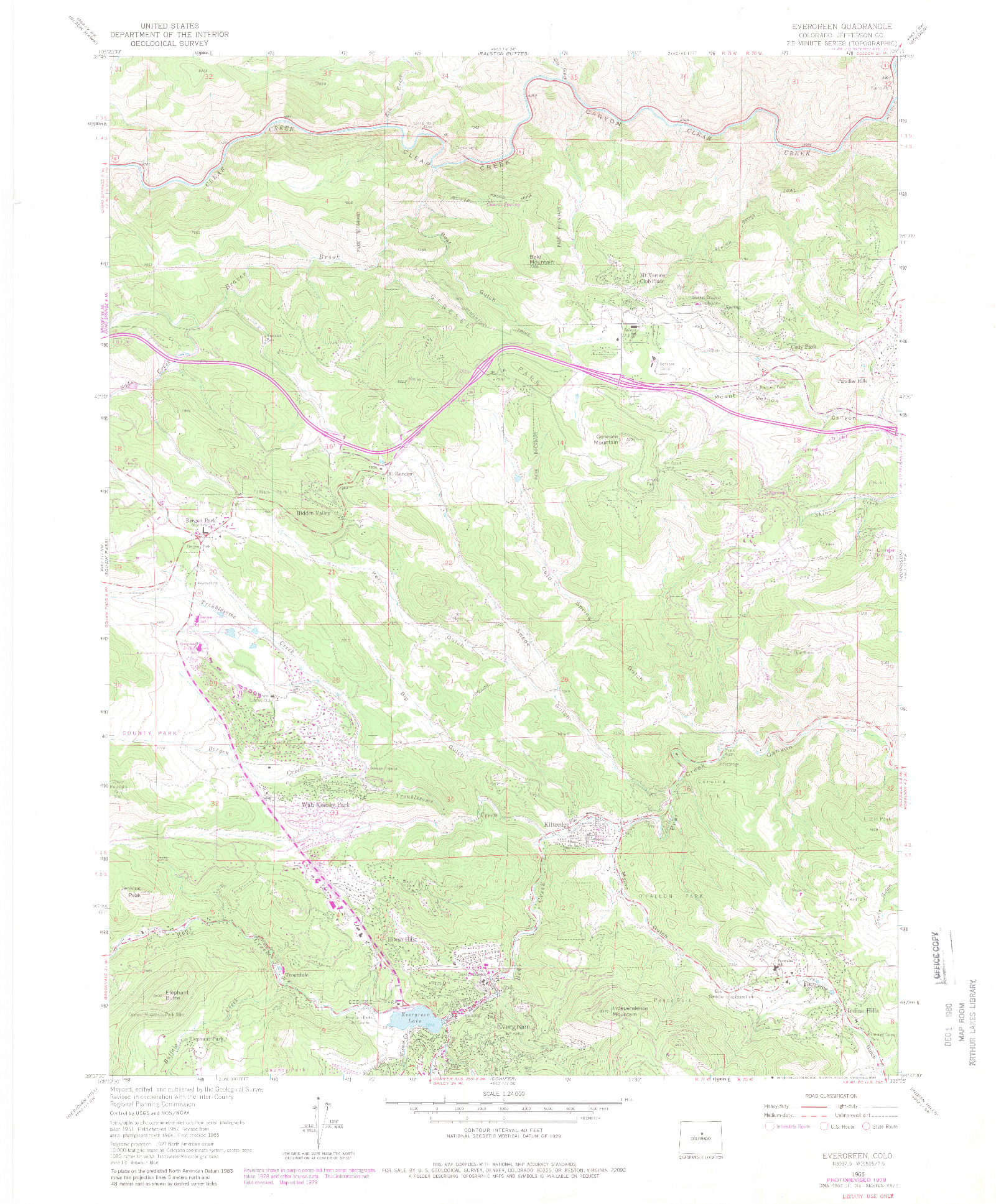 USGS 1:24000-SCALE QUADRANGLE FOR EVERGREEN, CO 1965