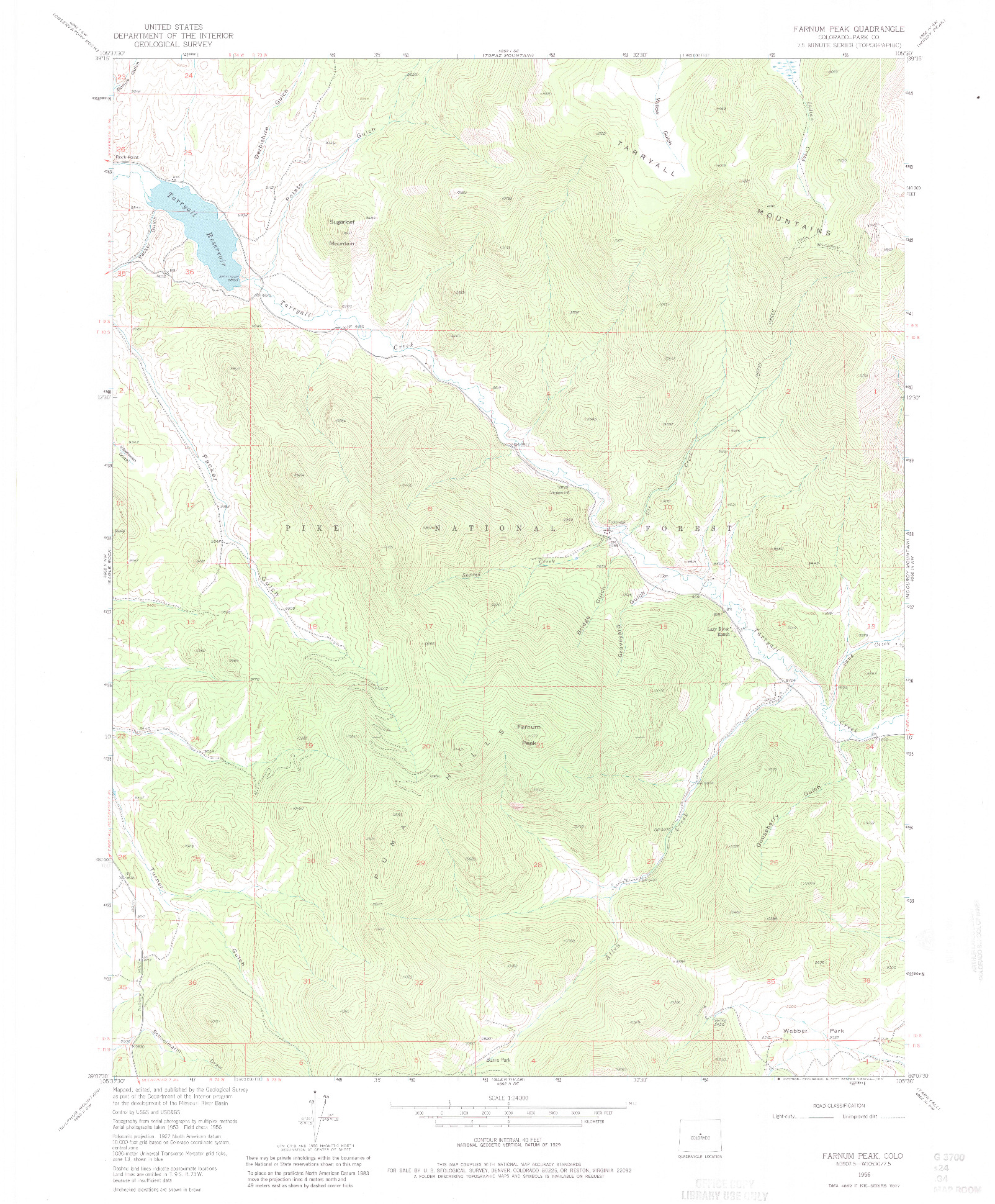 USGS 1:24000-SCALE QUADRANGLE FOR FARNUM PEAK, CO 1956