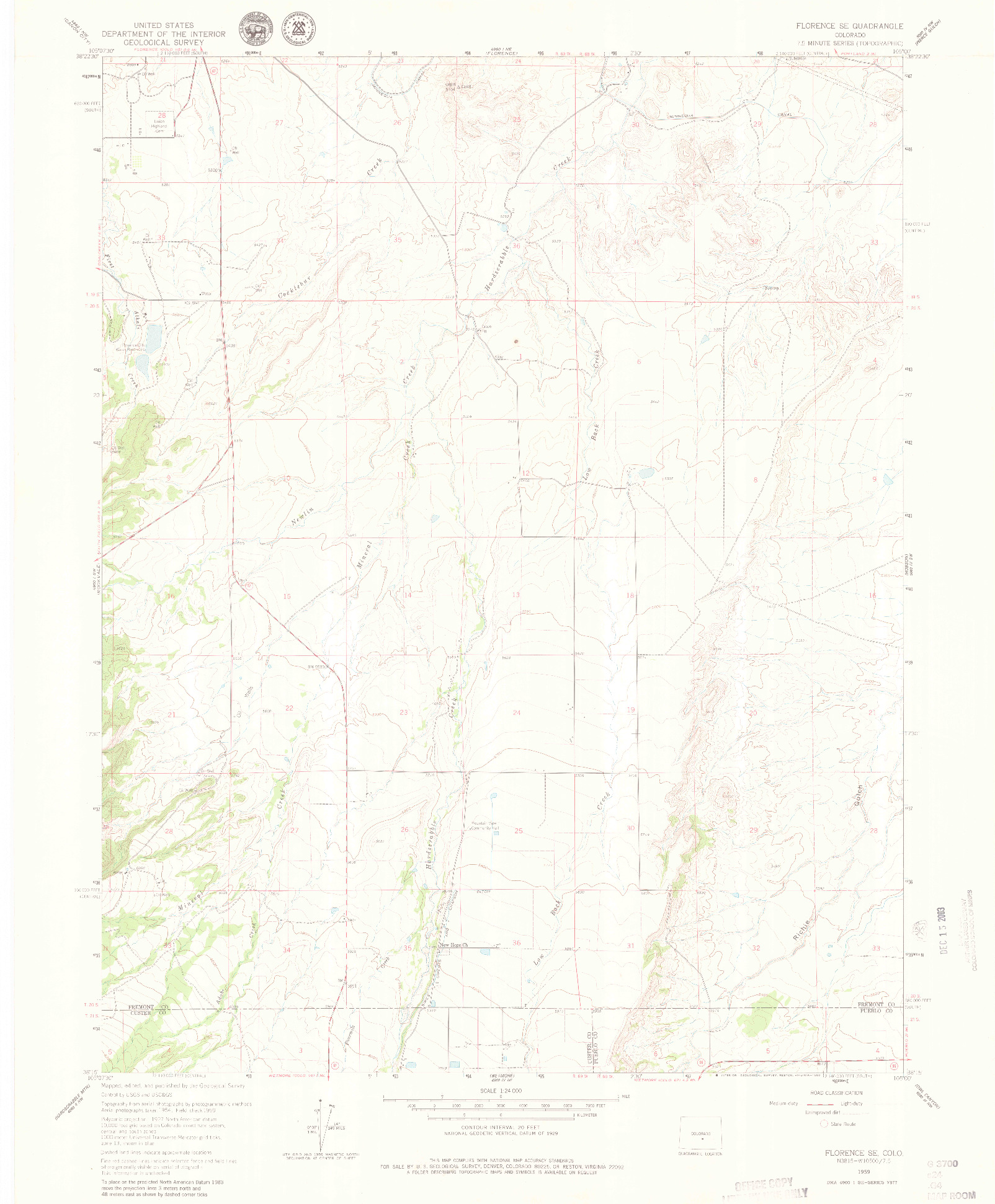 USGS 1:24000-SCALE QUADRANGLE FOR FLORENCE SE, CO 1959