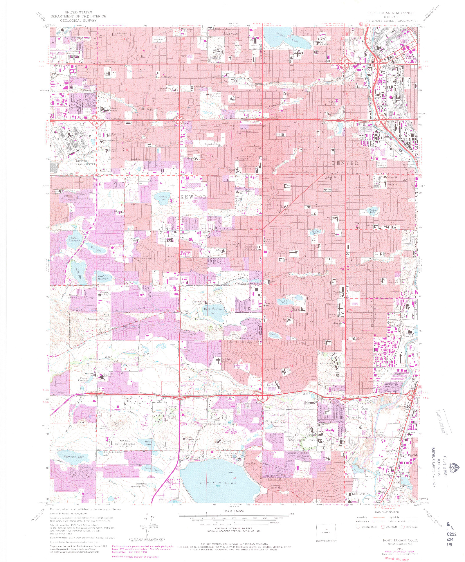 USGS 1:24000-SCALE QUADRANGLE FOR FORT LOGAN, CO 1965