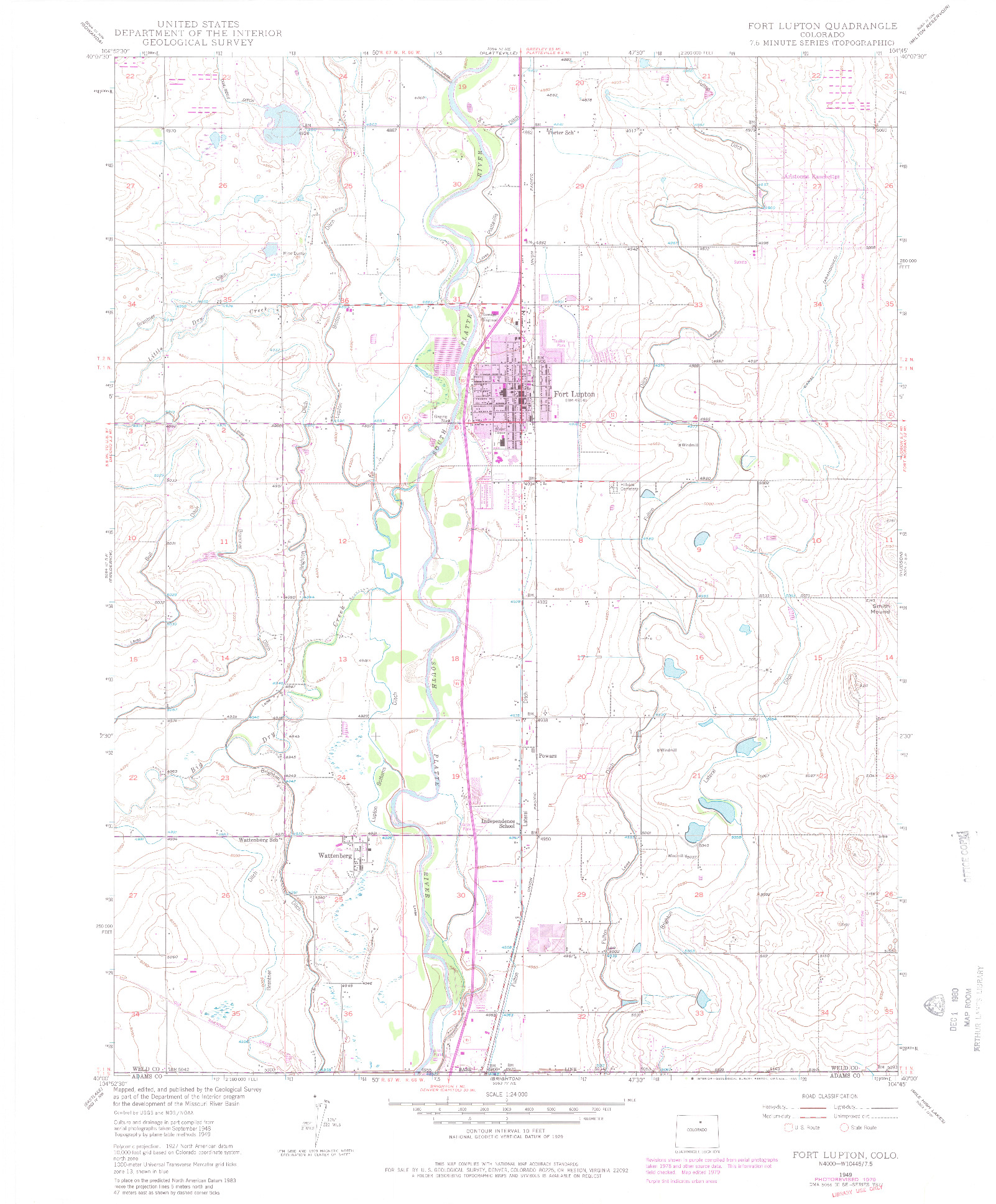 USGS 1:24000-SCALE QUADRANGLE FOR FORT LUPTON, CO 1949