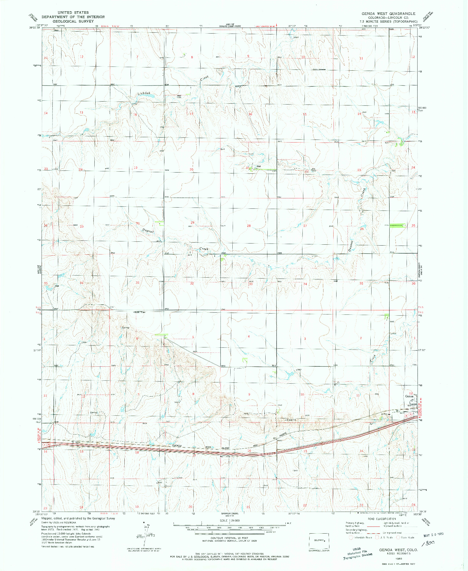 USGS 1:24000-SCALE QUADRANGLE FOR GENOA WEST, CO 1980