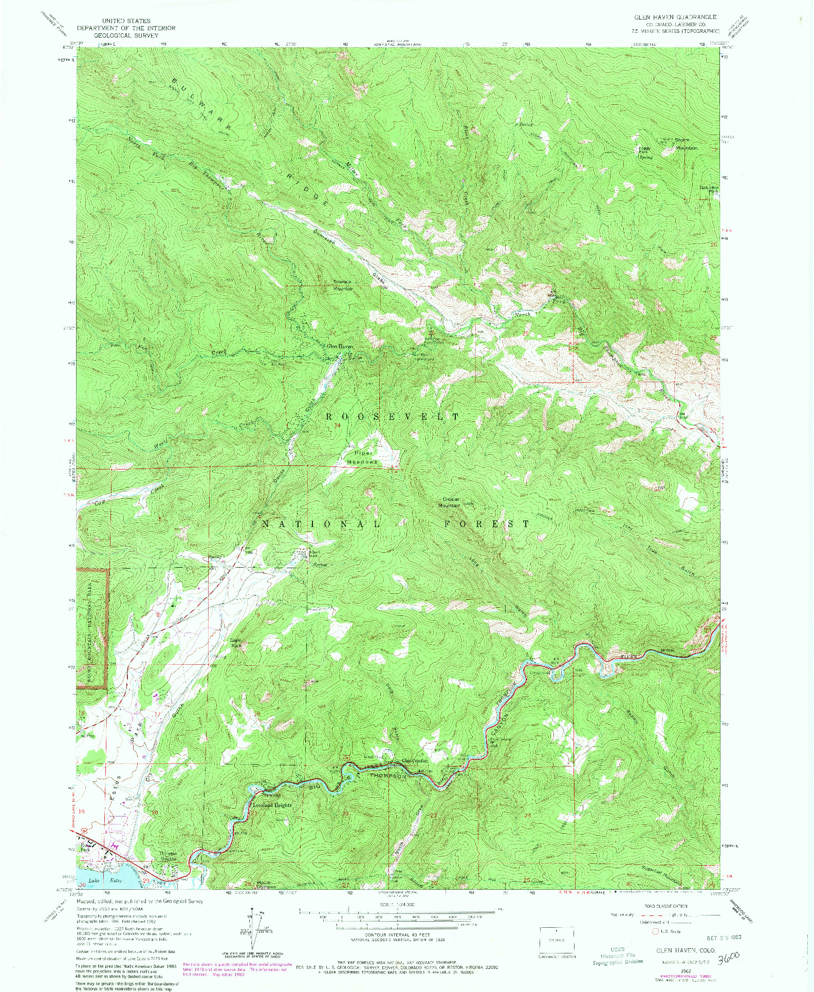 USGS 1:24000-SCALE QUADRANGLE FOR GLEN HAVEN, CO 1962