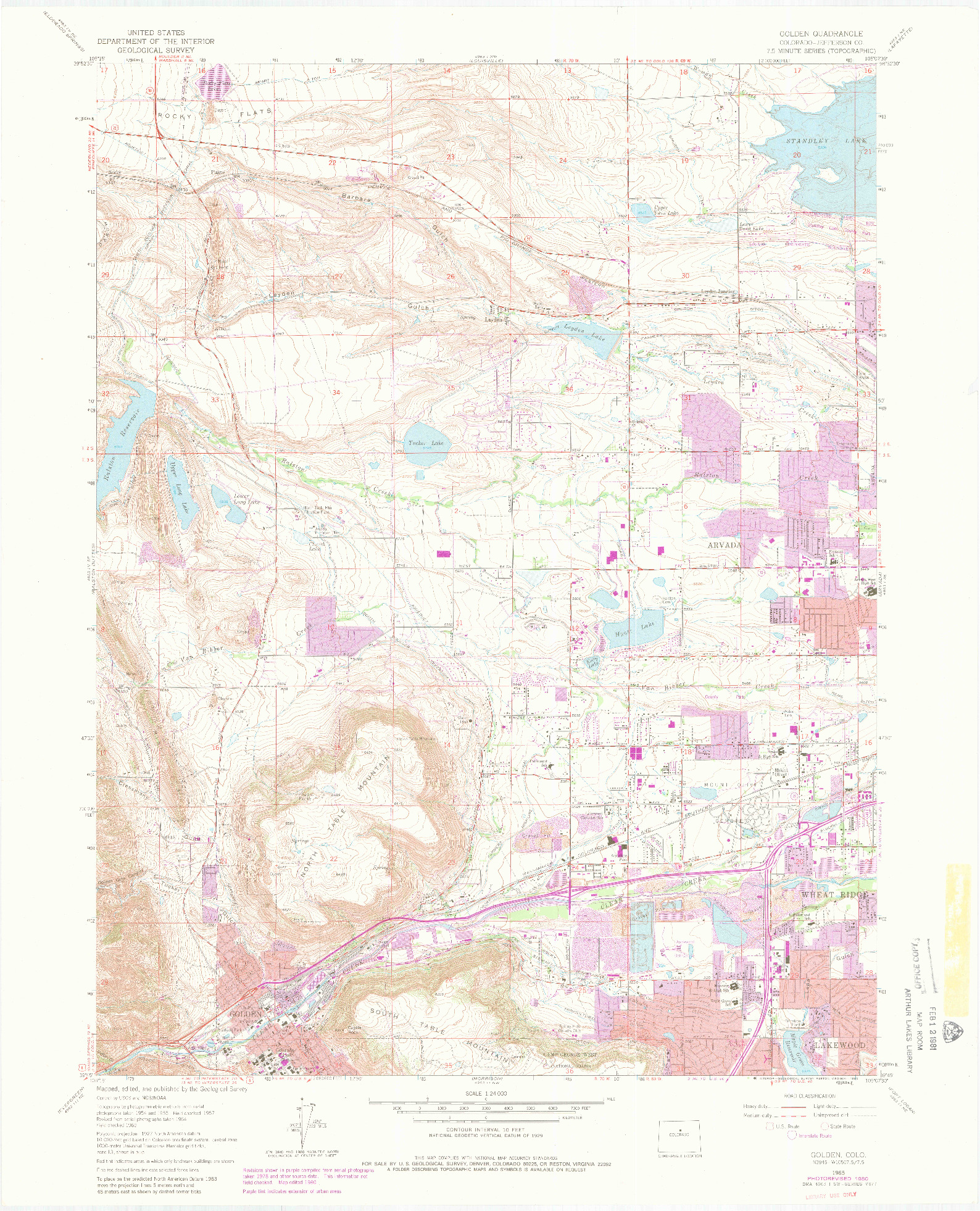 USGS 1:24000-SCALE QUADRANGLE FOR GOLDEN, CO 1965