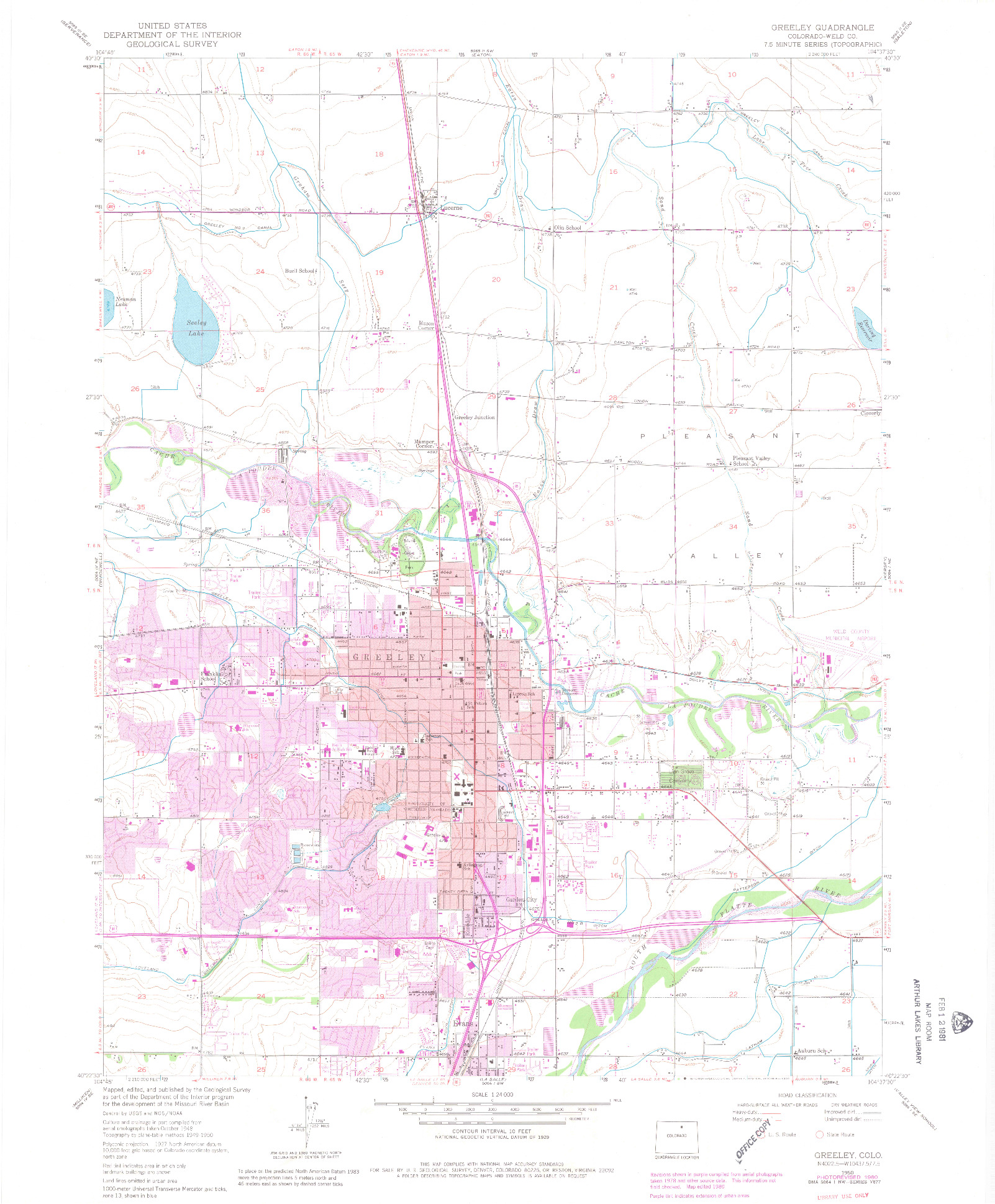 USGS 1:24000-SCALE QUADRANGLE FOR GREELEY, CO 1950