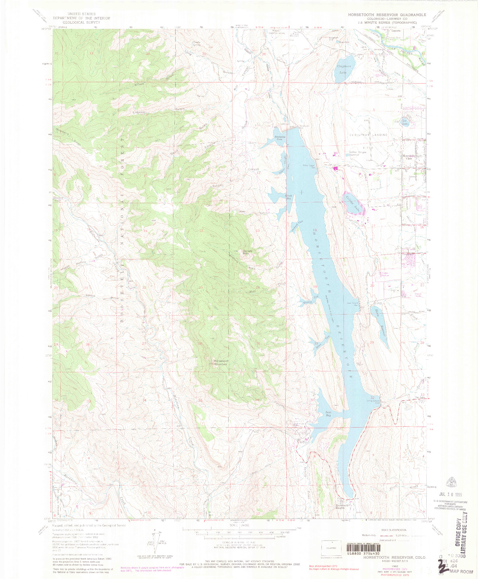 USGS 1:24000-SCALE QUADRANGLE FOR HORSETOOTH RESERVOIR, CO 1962