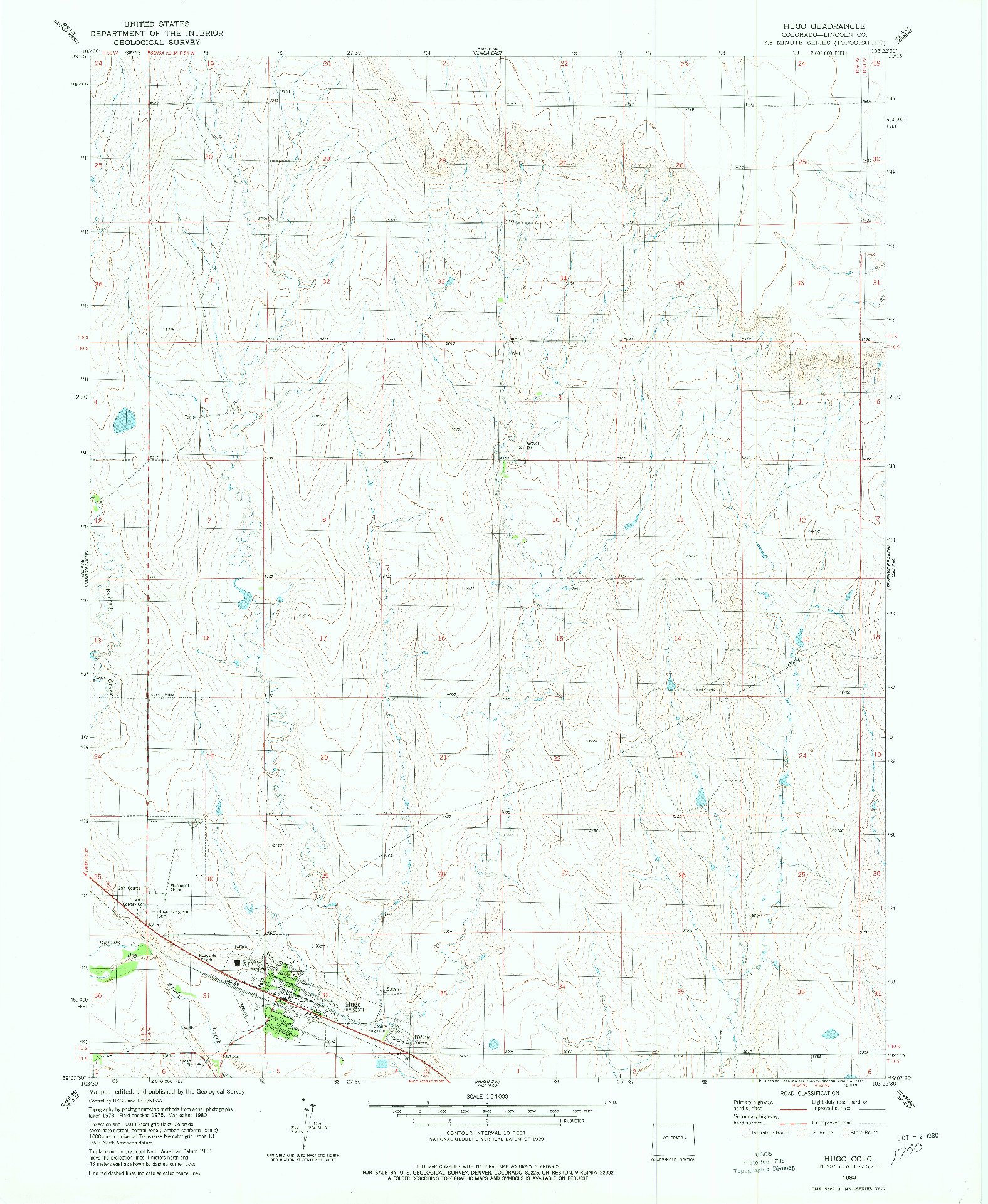 USGS 1:24000-SCALE QUADRANGLE FOR HUGO, CO 1980