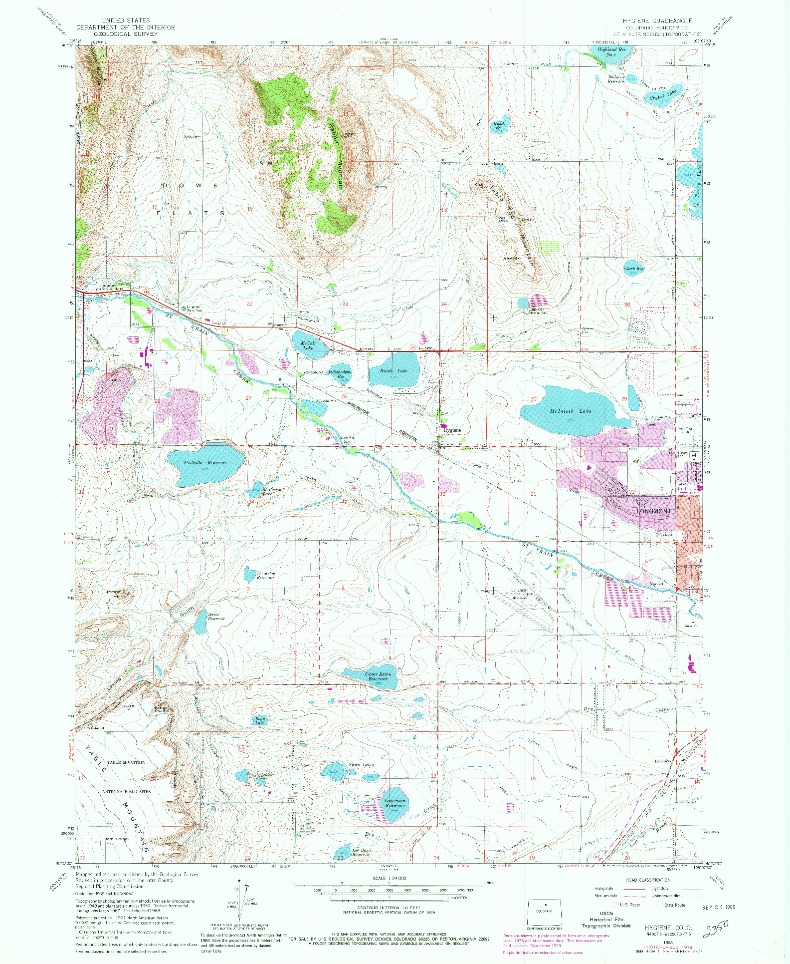 USGS 1:24000-SCALE QUADRANGLE FOR HYGIENE, CO 1968