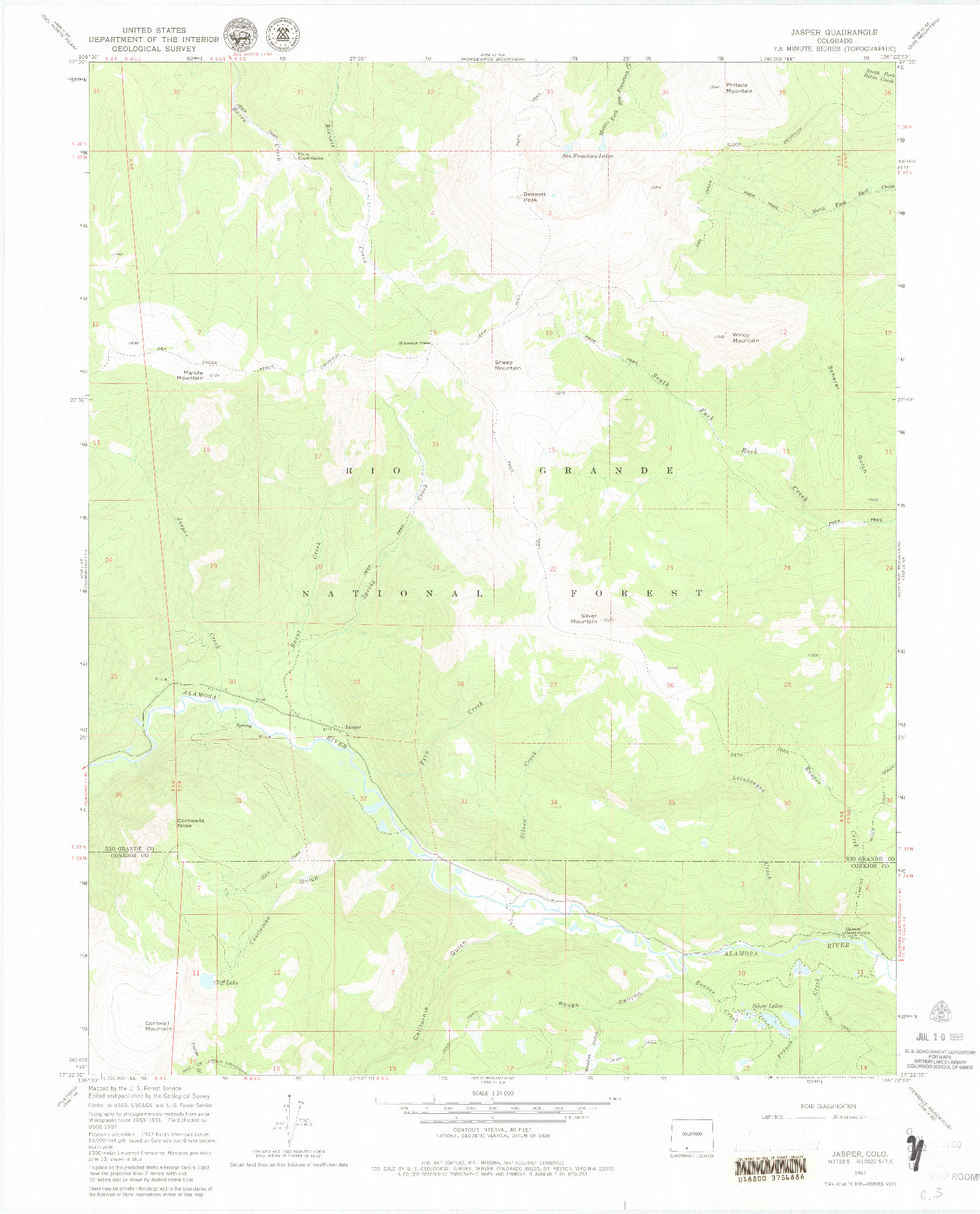 USGS 1:24000-SCALE QUADRANGLE FOR JASPER, CO 1967