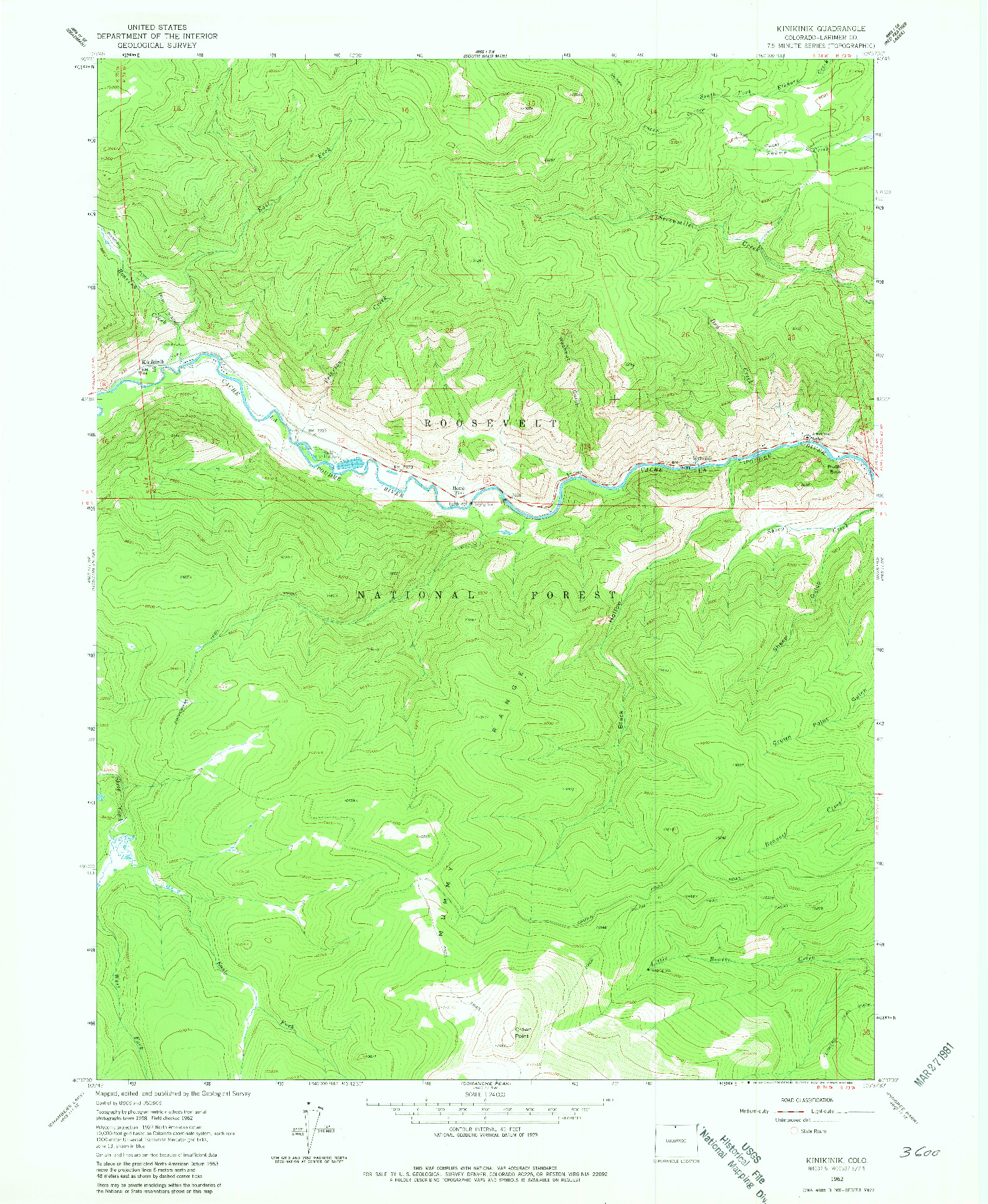 USGS 1:24000-SCALE QUADRANGLE FOR KINIKINIK, CO 1962