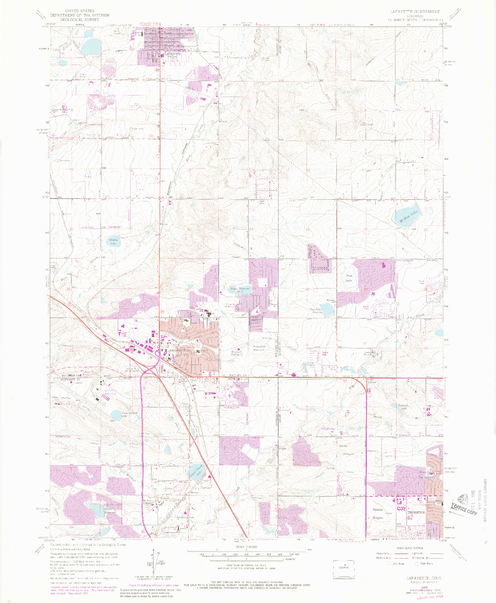 USGS 1:24000-SCALE QUADRANGLE FOR LAFAYETTE, CO 1965