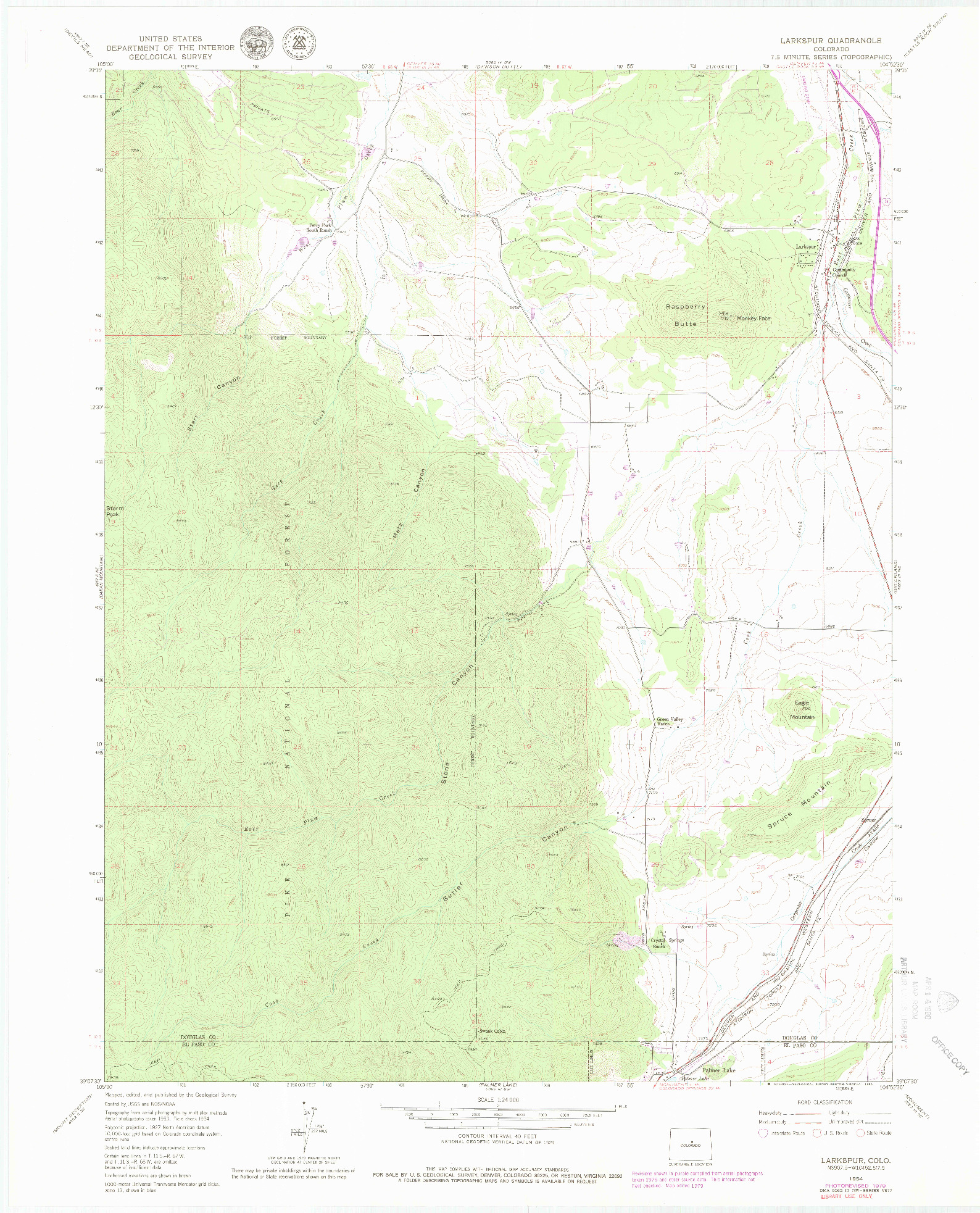 USGS 1:24000-SCALE QUADRANGLE FOR LARKSPUR, CO 1954