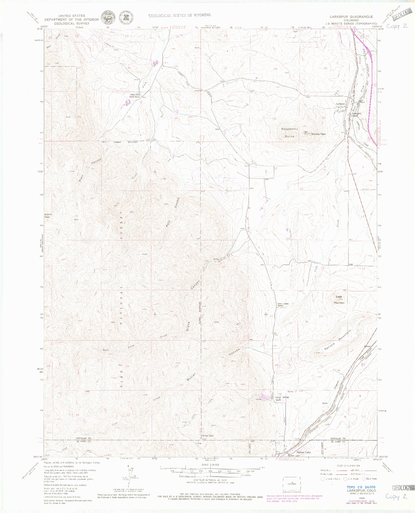 USGS 1:24000-SCALE QUADRANGLE FOR LARKSPUR, CO 1954