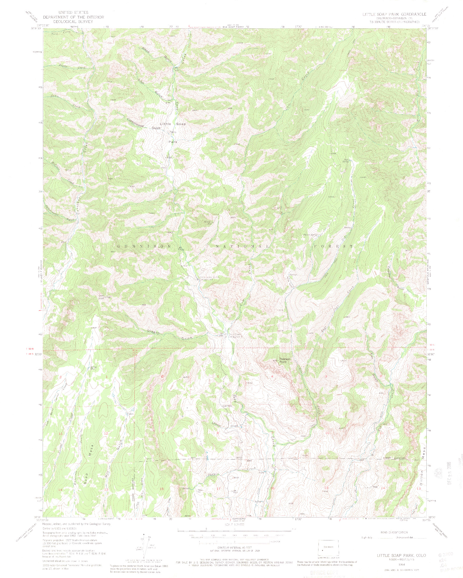 USGS 1:24000-SCALE QUADRANGLE FOR LITTLE SOAP PARK, CO 1954