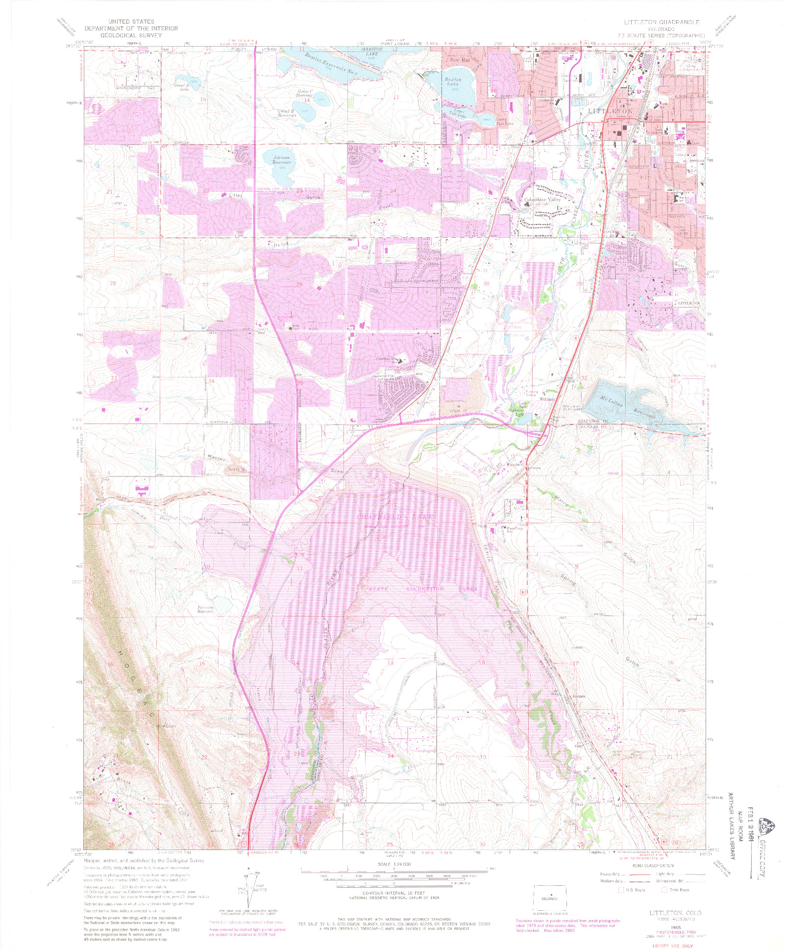 USGS 1:24000-SCALE QUADRANGLE FOR LITTLETON, CO 1965