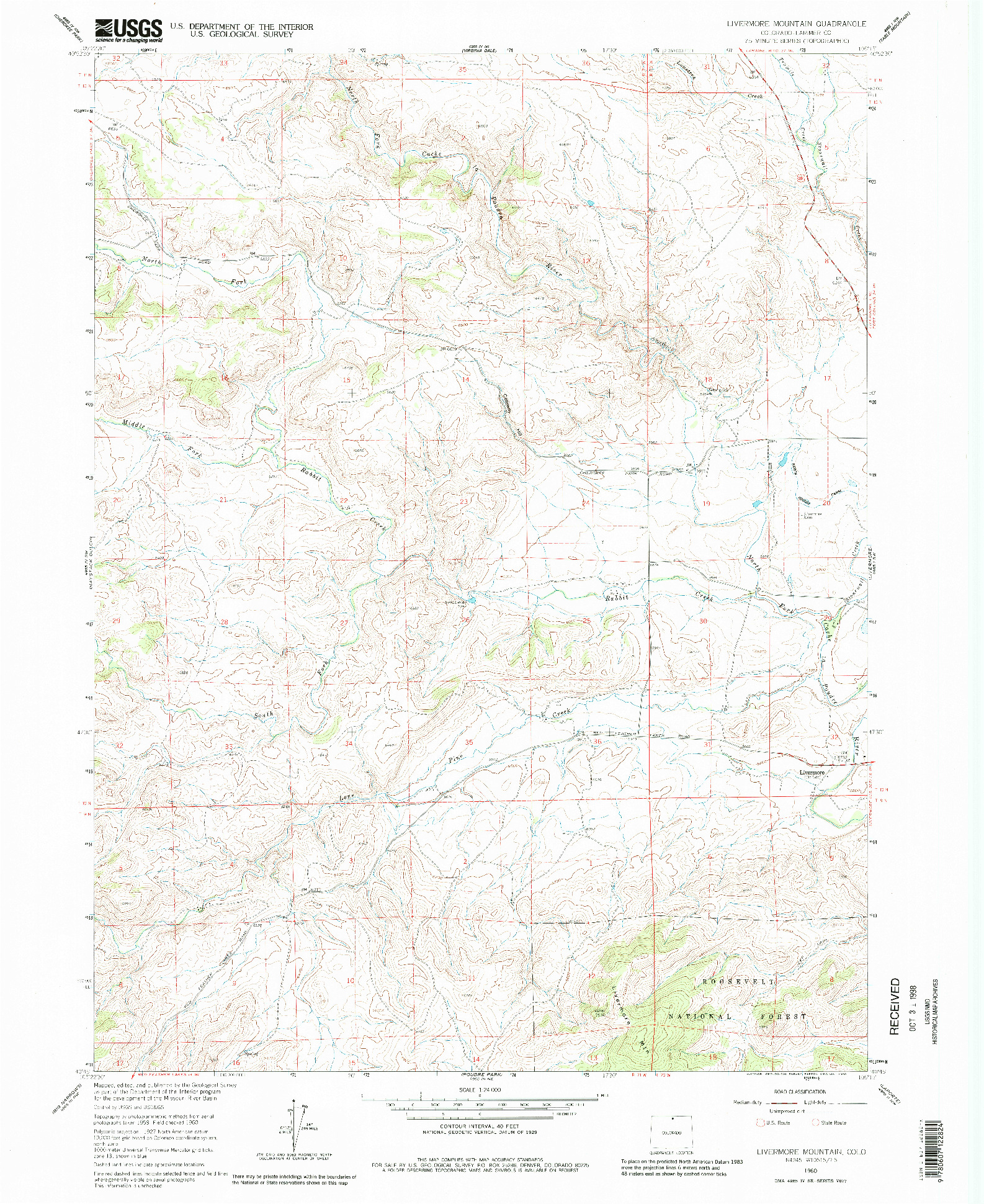 USGS 1:24000-SCALE QUADRANGLE FOR LIVERMORE MOUNTAIN, CO 1960